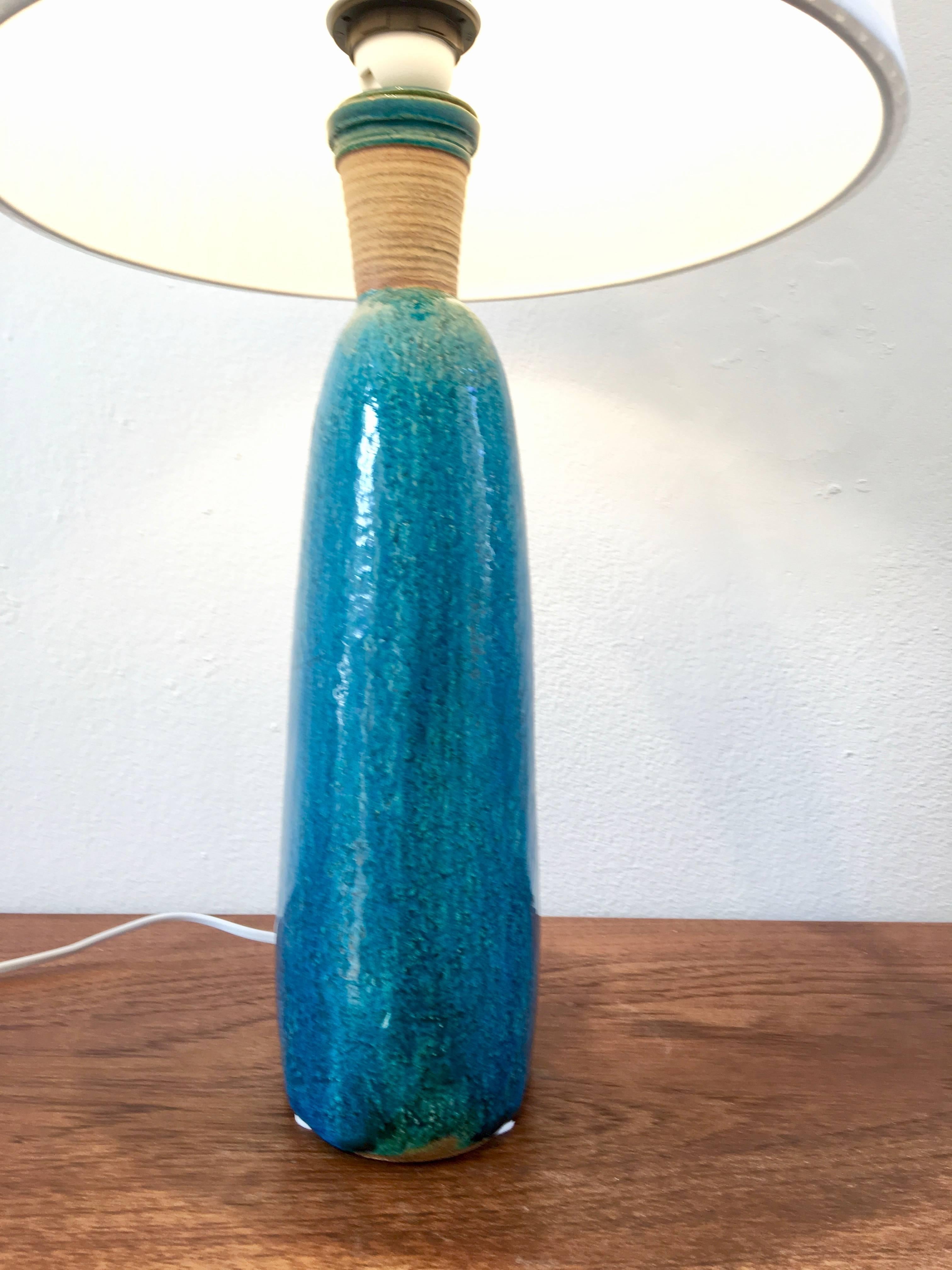 Danish Large 1950s Turquoise Midcentury Table Lamp by Nils Kähler