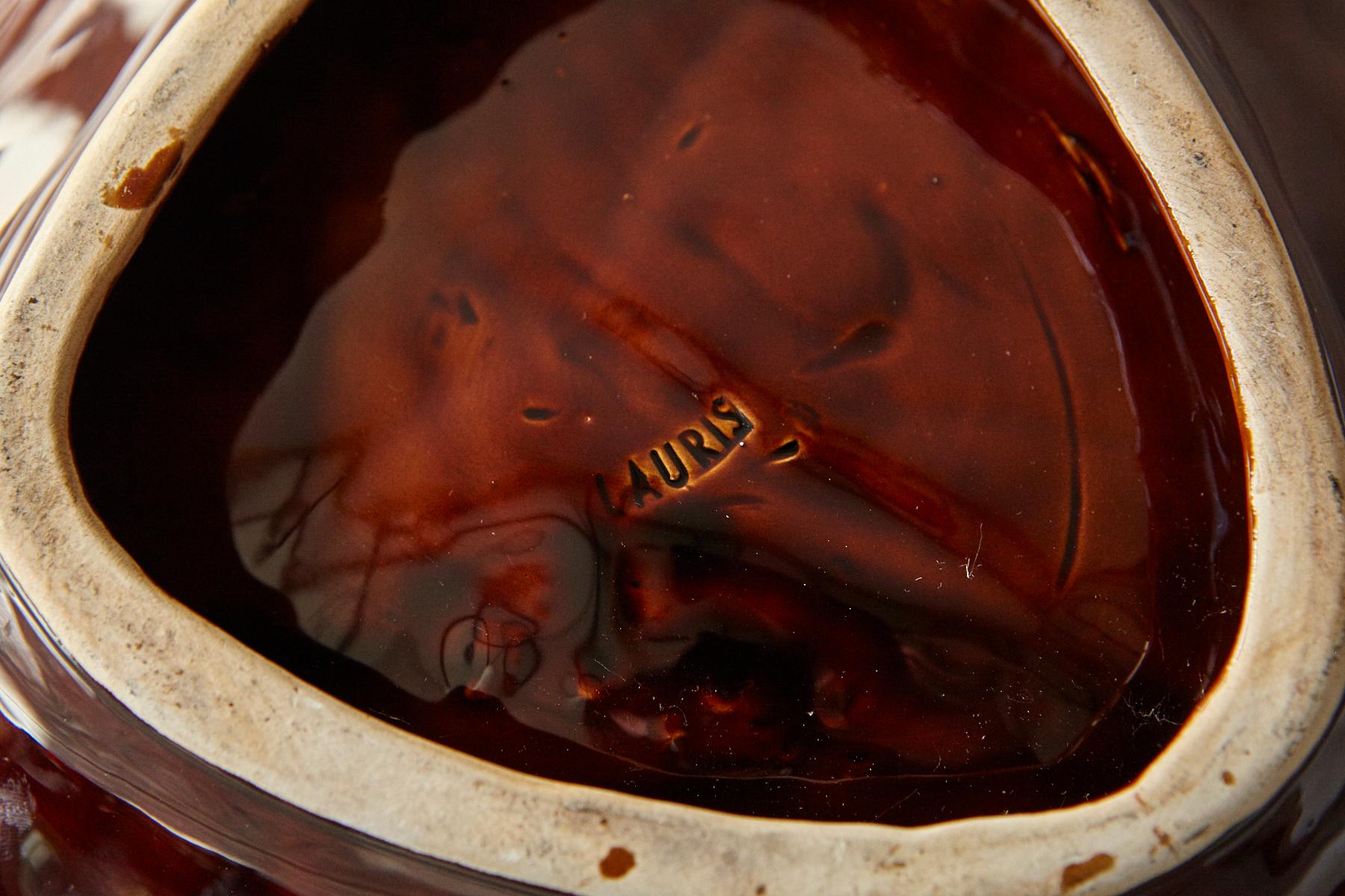 Große 1950er Vallauris Majolika-Platte mit roten Blättern, Frankreich im Angebot 4