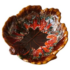 Large 1950s Vallauris Red Leaf Majolica Platter, France