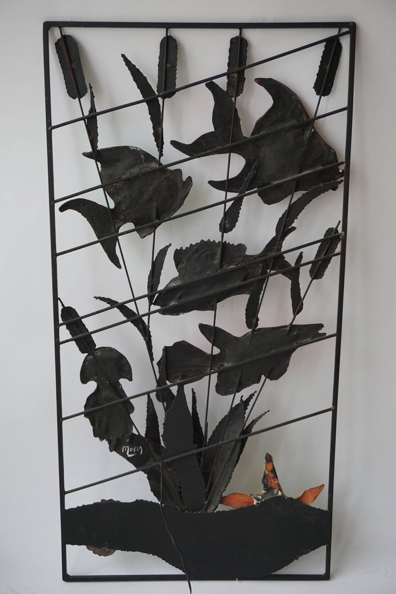 Large 1950s Wall Light Sculpture with Fish and Shells 3