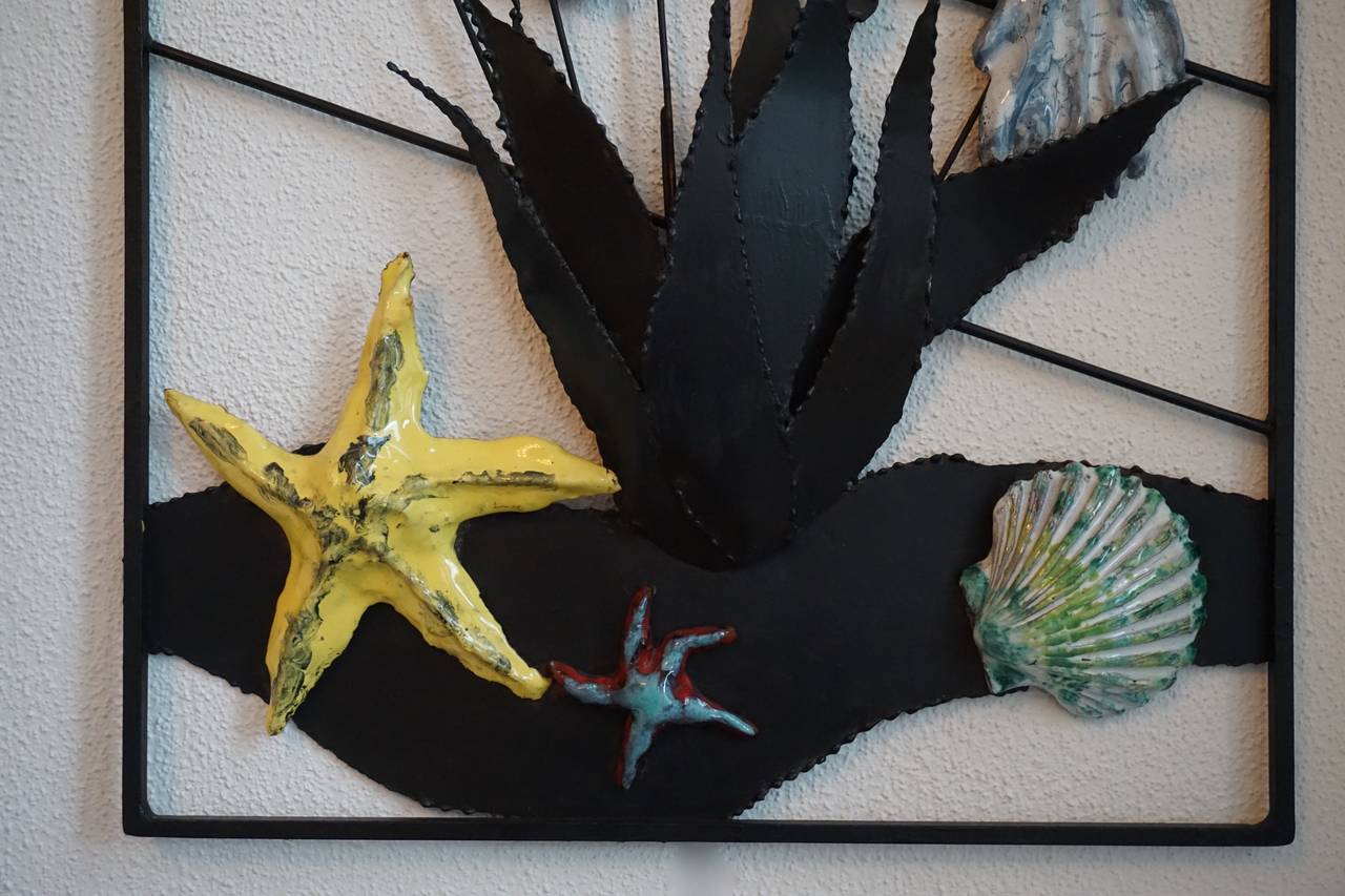 20th Century Large 1950s Wall Light Sculpture with Fish and Shells