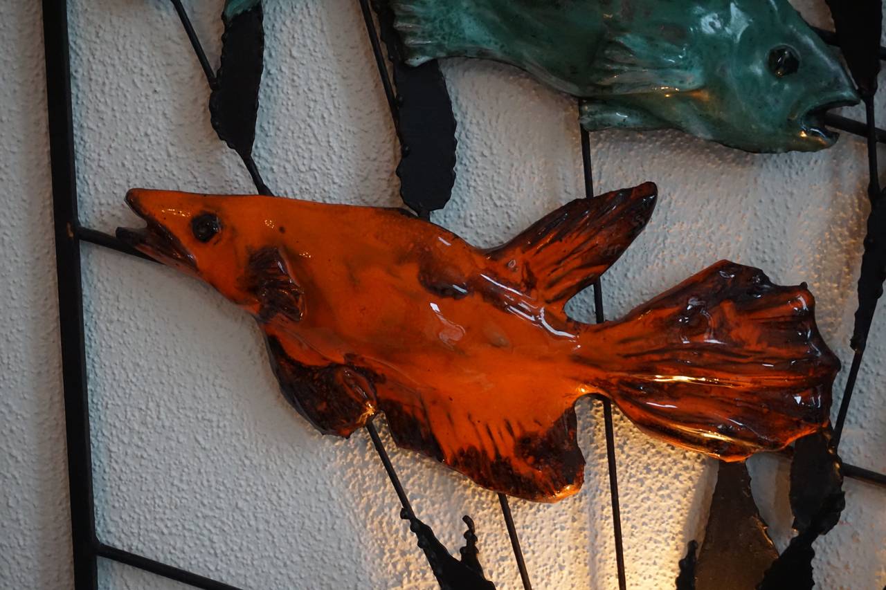Large 1950s Wall Light Sculpture with Fish and Shells 1