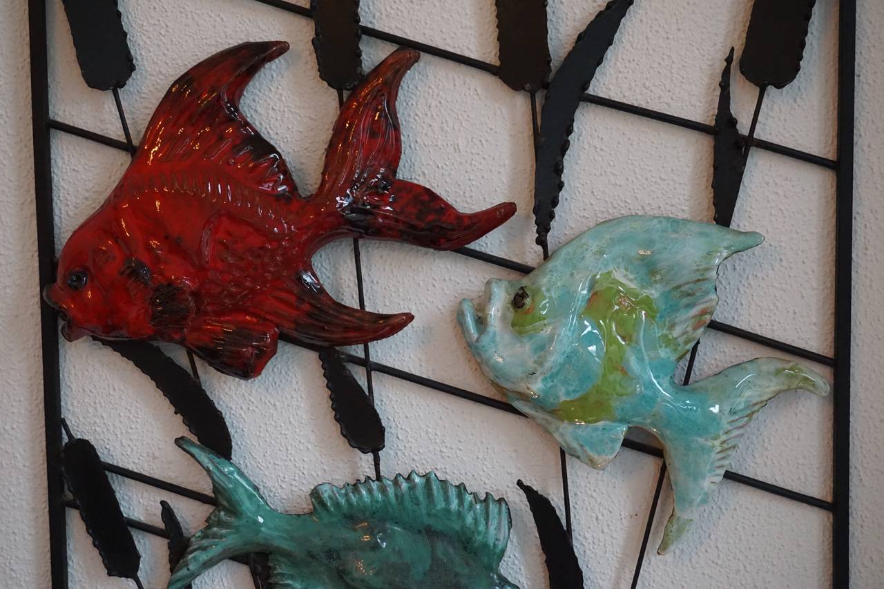 Large 1950s Wall Light Sculpture with Fish and Shells 2