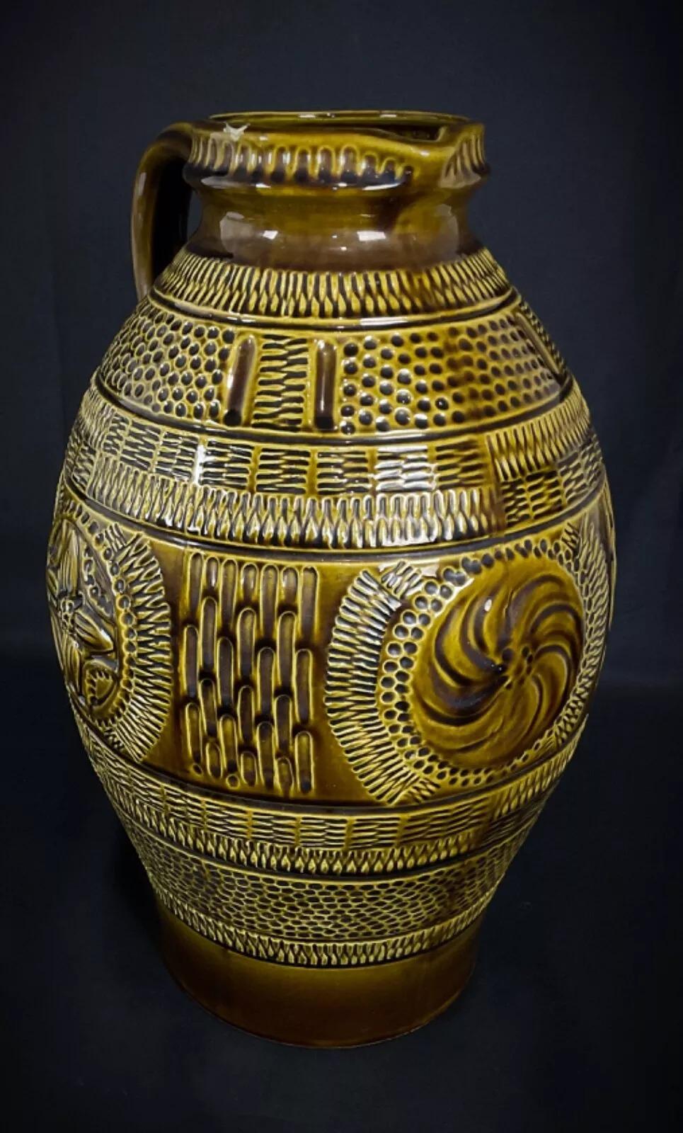 Große 1950er Jahre Westdeutschland Crackle-glasierte Keramik Vase/Krug  - 2Y358 im Angebot 5