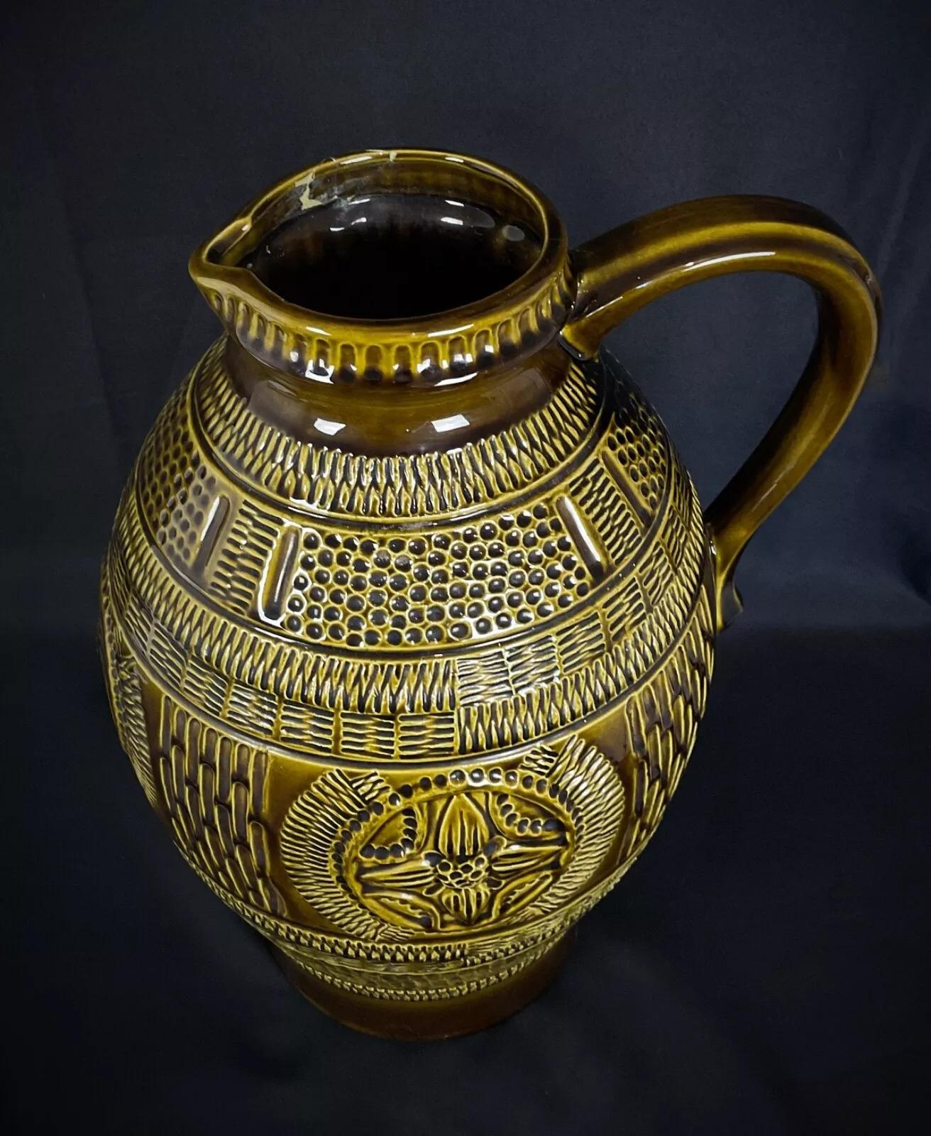 Große 1950er Jahre Westdeutschland Crackle-glasierte Keramik Vase/Krug  - 2Y358 (Mitte des 20. Jahrhunderts) im Angebot