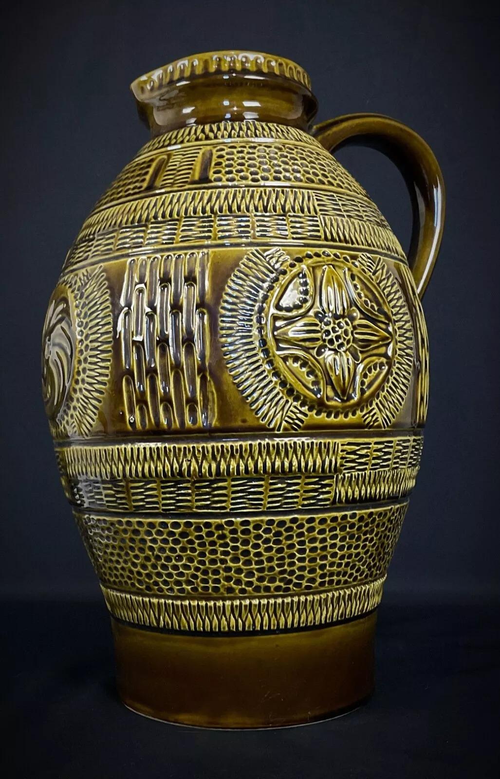 Große 1950er Jahre Westdeutschland Crackle-glasierte Keramik Vase/Krug  - 2Y358 im Angebot 3