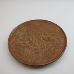 Large 1950s Wooden Circular Flat Bowl Plate Pink Beech