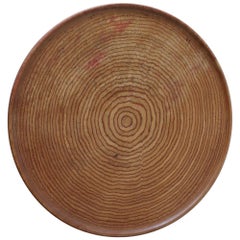 Large 1950s Wooden Circular Flat Bowl Plate Pink Beech