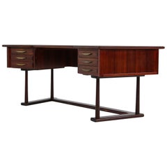 Large 1950s Wooden Italian Curved Writing Table Brass Mid-Century Modern 'B'