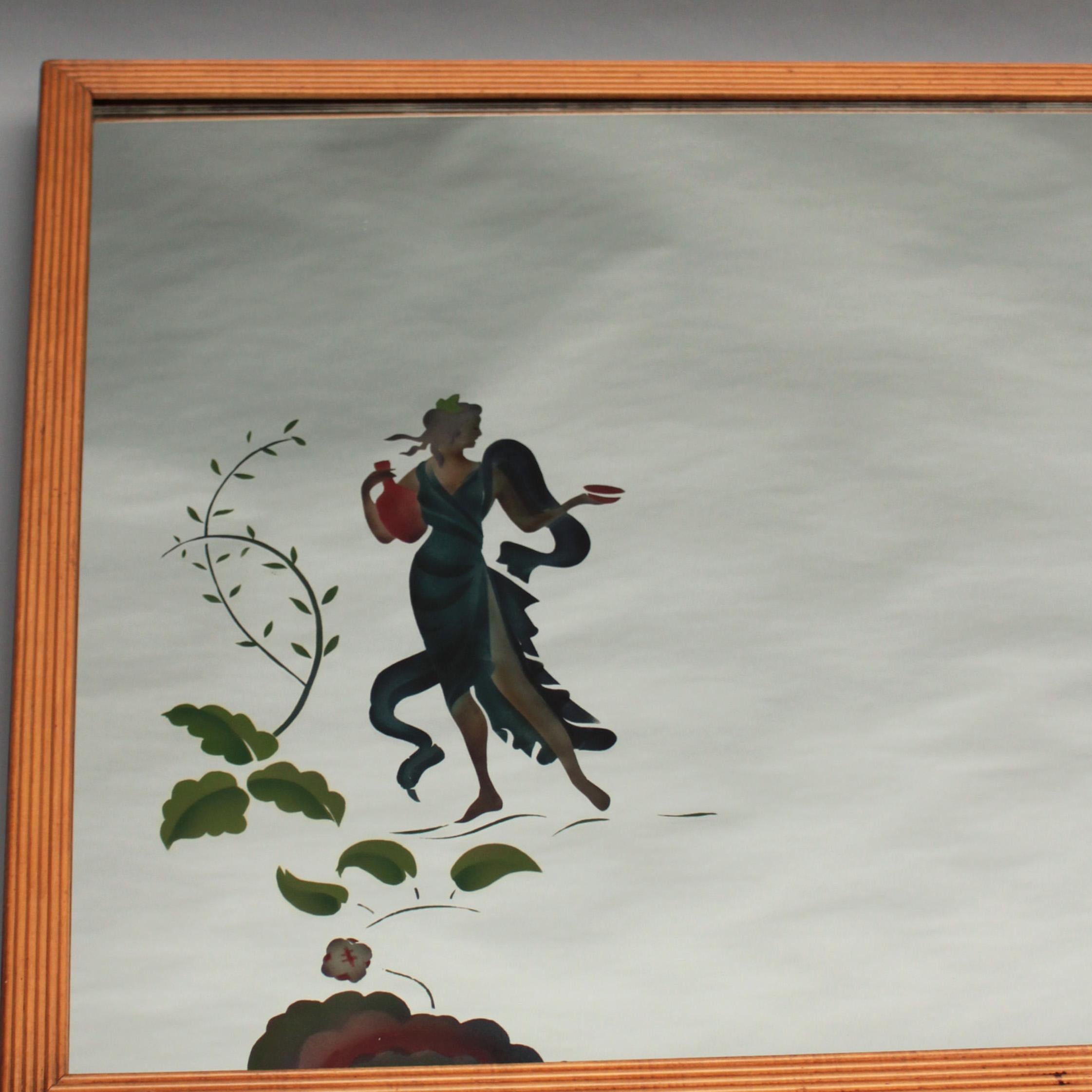 Mid-Century Modern Large 1950th Illuminated Wood Framed Mirror For Sale
