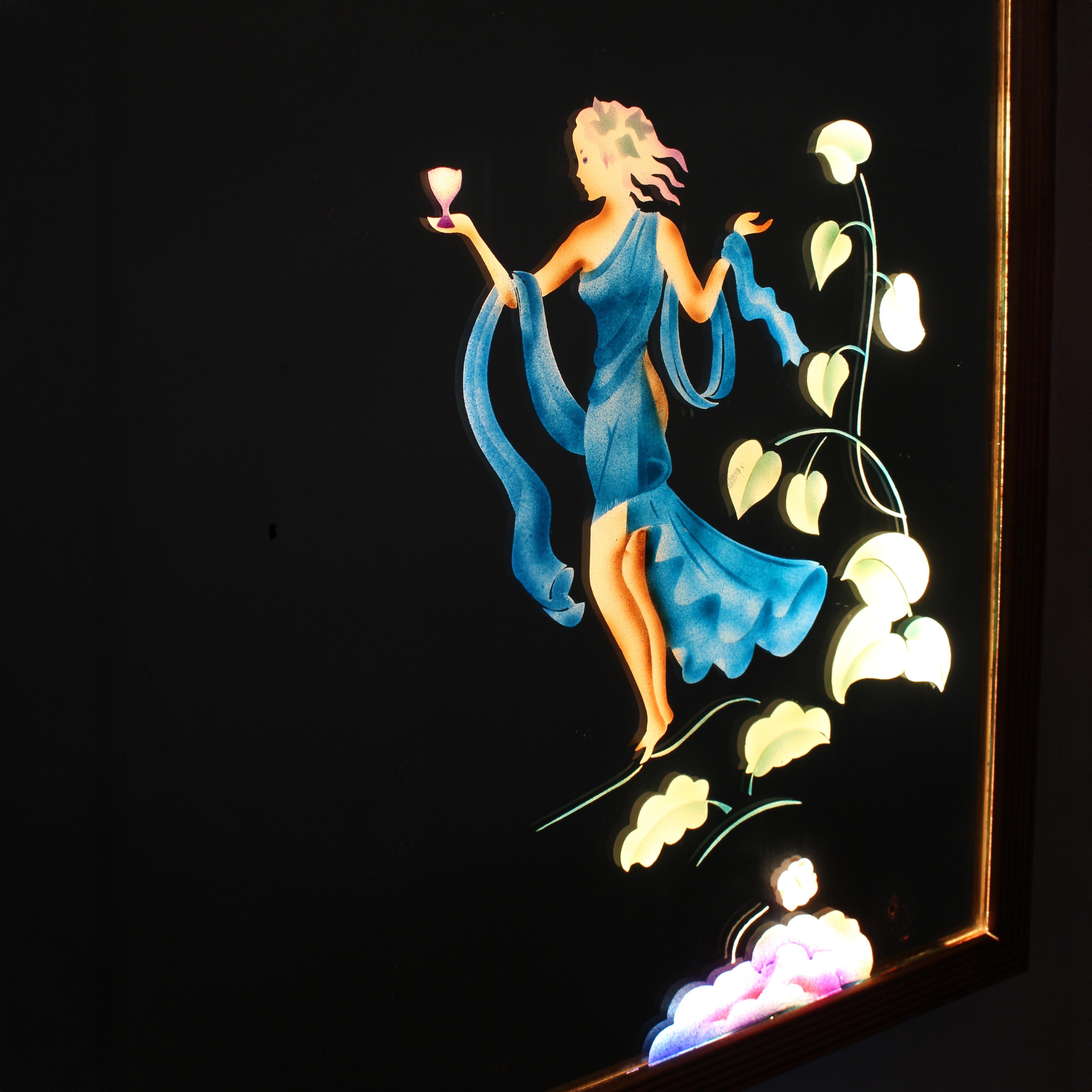 Large 1950th Illuminated Wood Framed Mirror For Sale 3