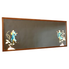 Large 1950th Illuminated Wood Framed Mirror