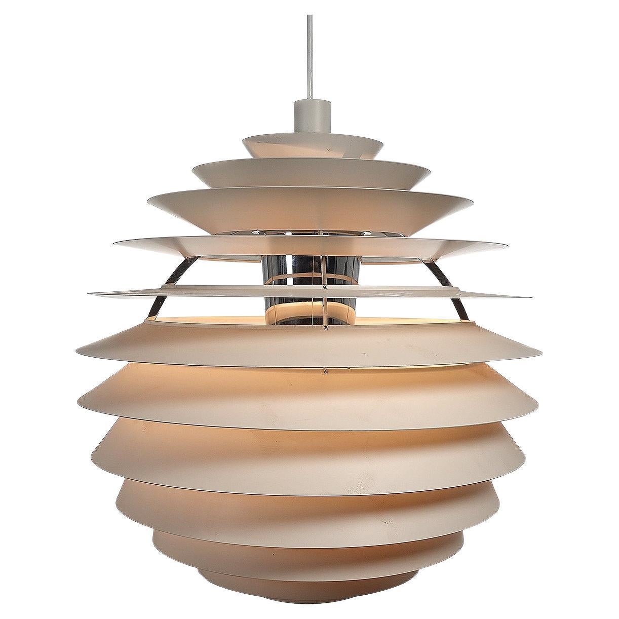 Large 1957 White Louvre Poul Henningsen Chandelier For Sale