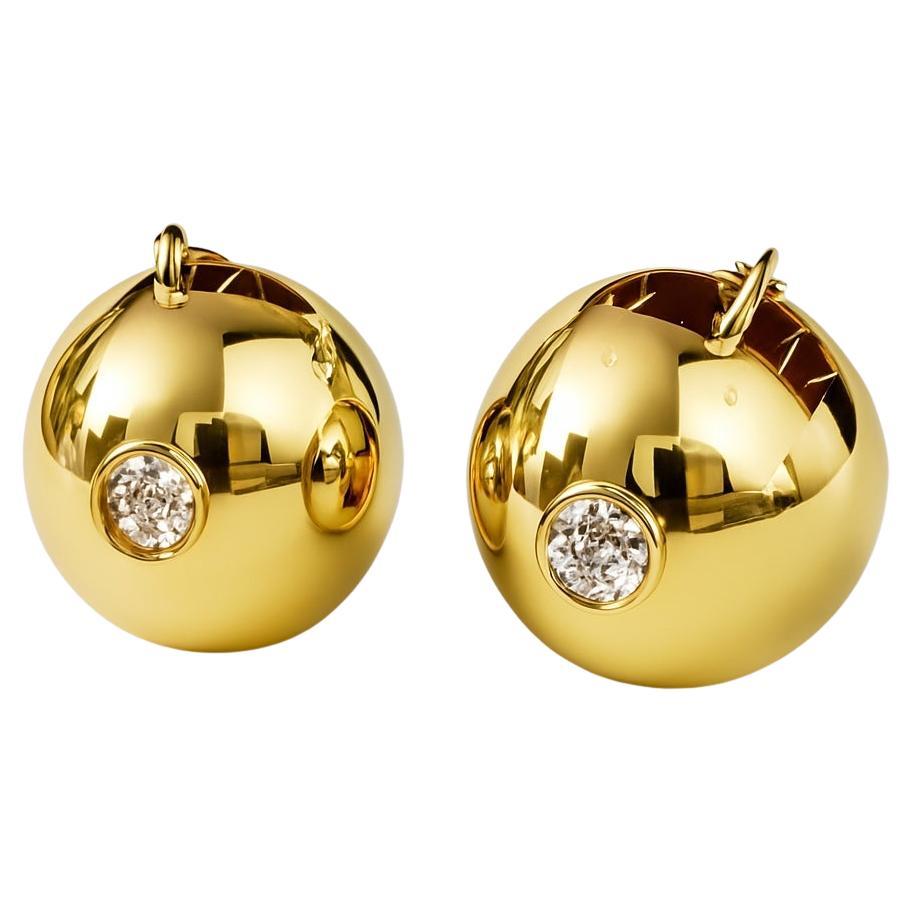 Orecchini a sfera grandi da 19,5 mm in oro giallo 14K con diamanti - 0,50ct TW (H/SI1) - S