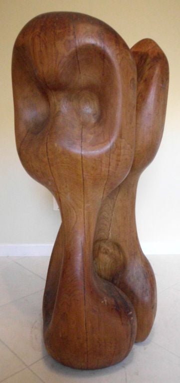 Hand-Carved Large 1960 Cubist Wood Sculpture