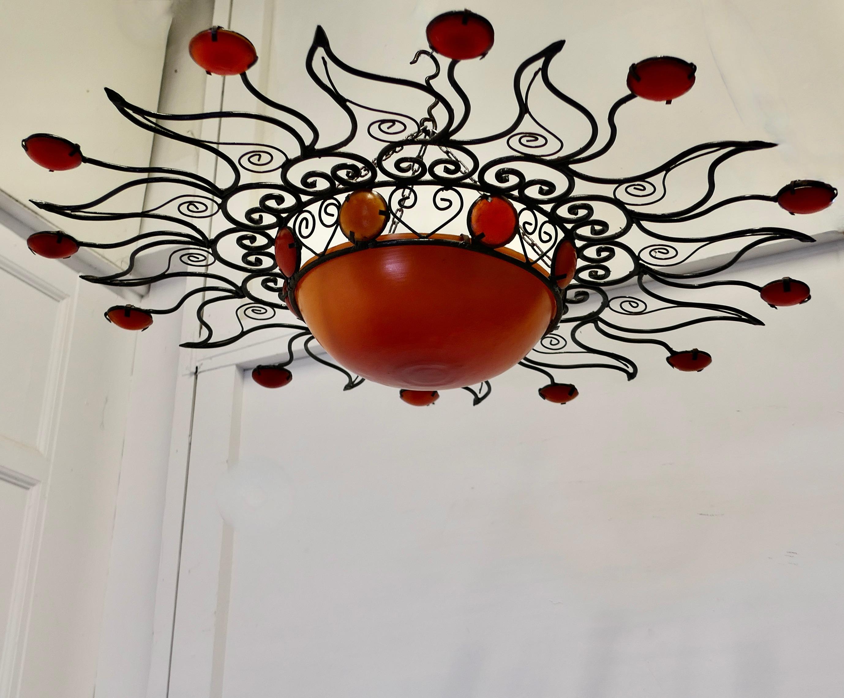 Large 1960 Moroccan Wrought Iron Sun Lamp Shade, Super piece of Retro Decoration In Good Condition For Sale In Chillerton, Isle of Wight