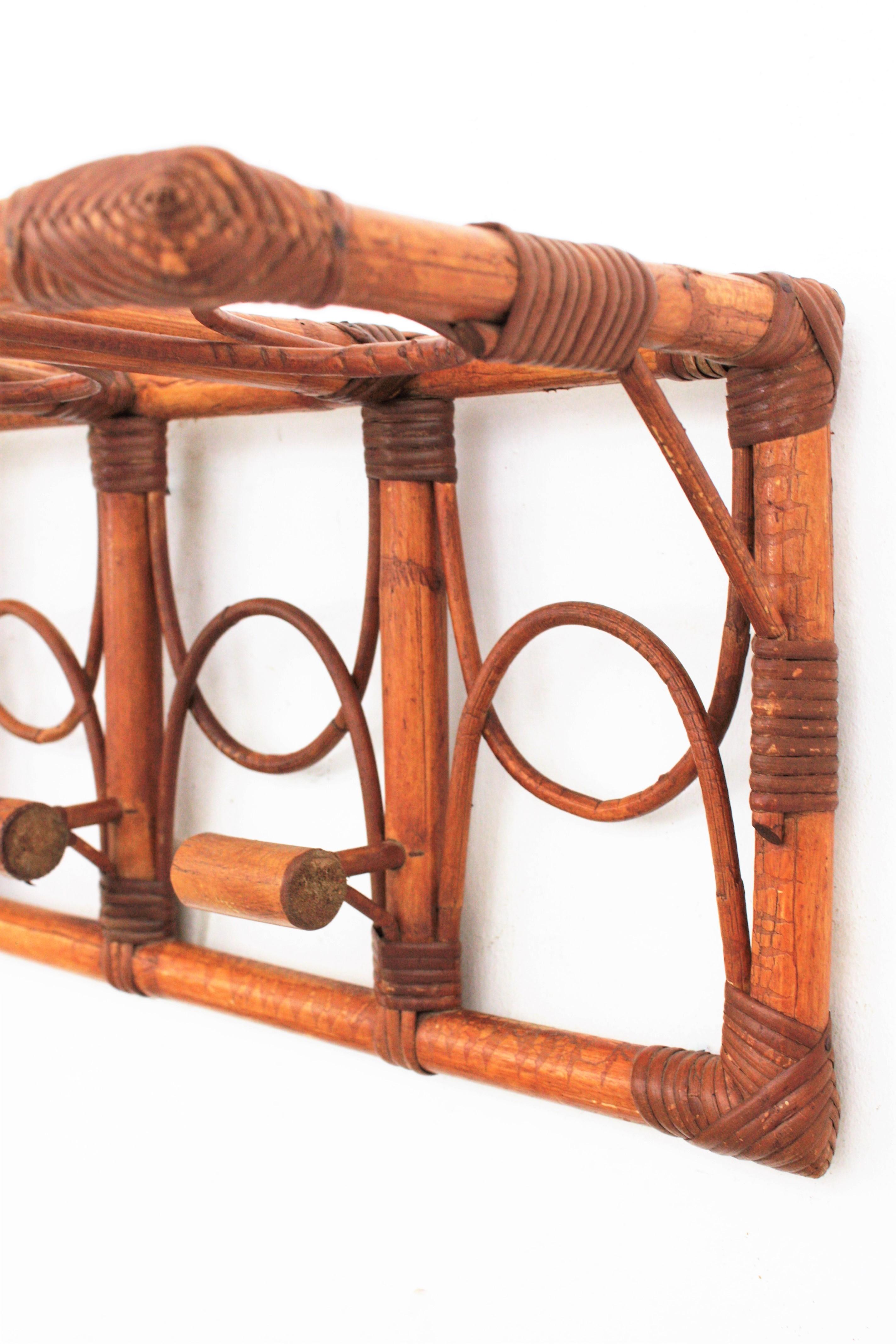Large 1960s Albini Style Bamboo and Rattan WallMount Coat Hanger Hat Rack at 1stDibs rattan