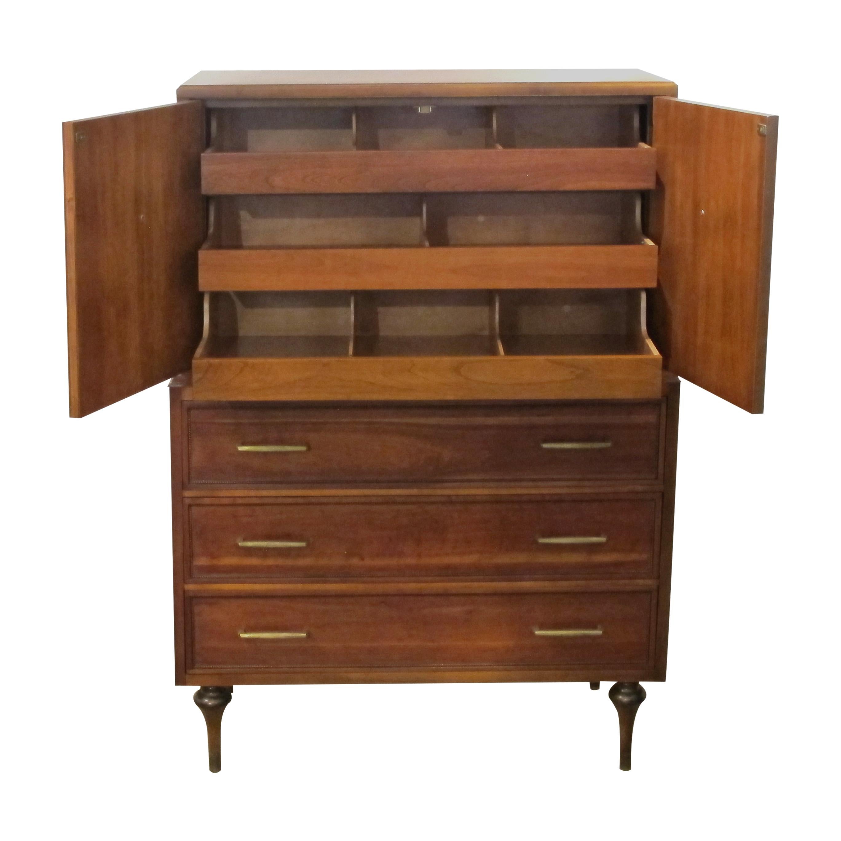 Mid-Century Modern Large 1960s American Oak Tallboy with Brass Inlay by Vanleigh Furniture