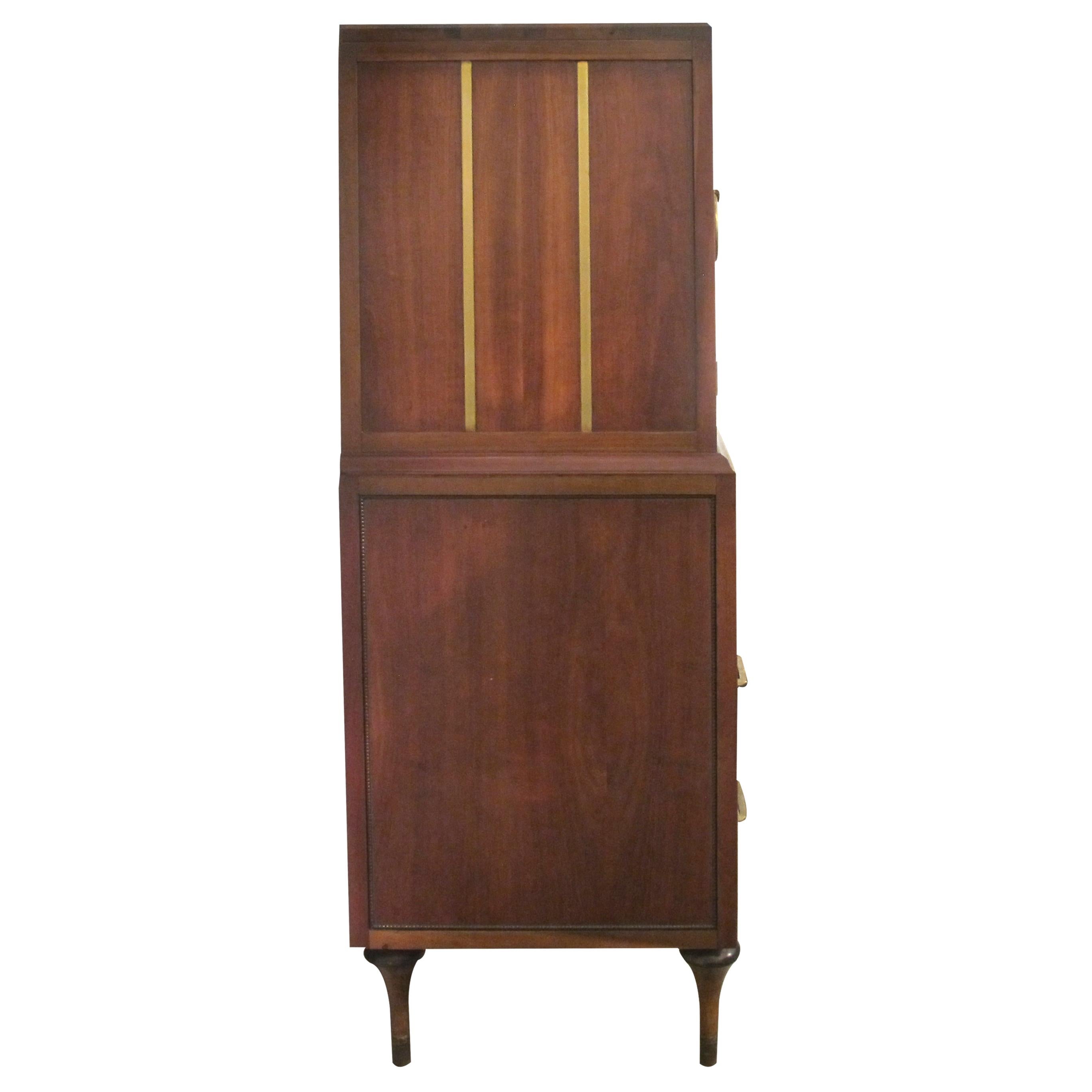 Other Large 1960s American Oak Tallboy with Brass Inlay by Vanleigh Furniture