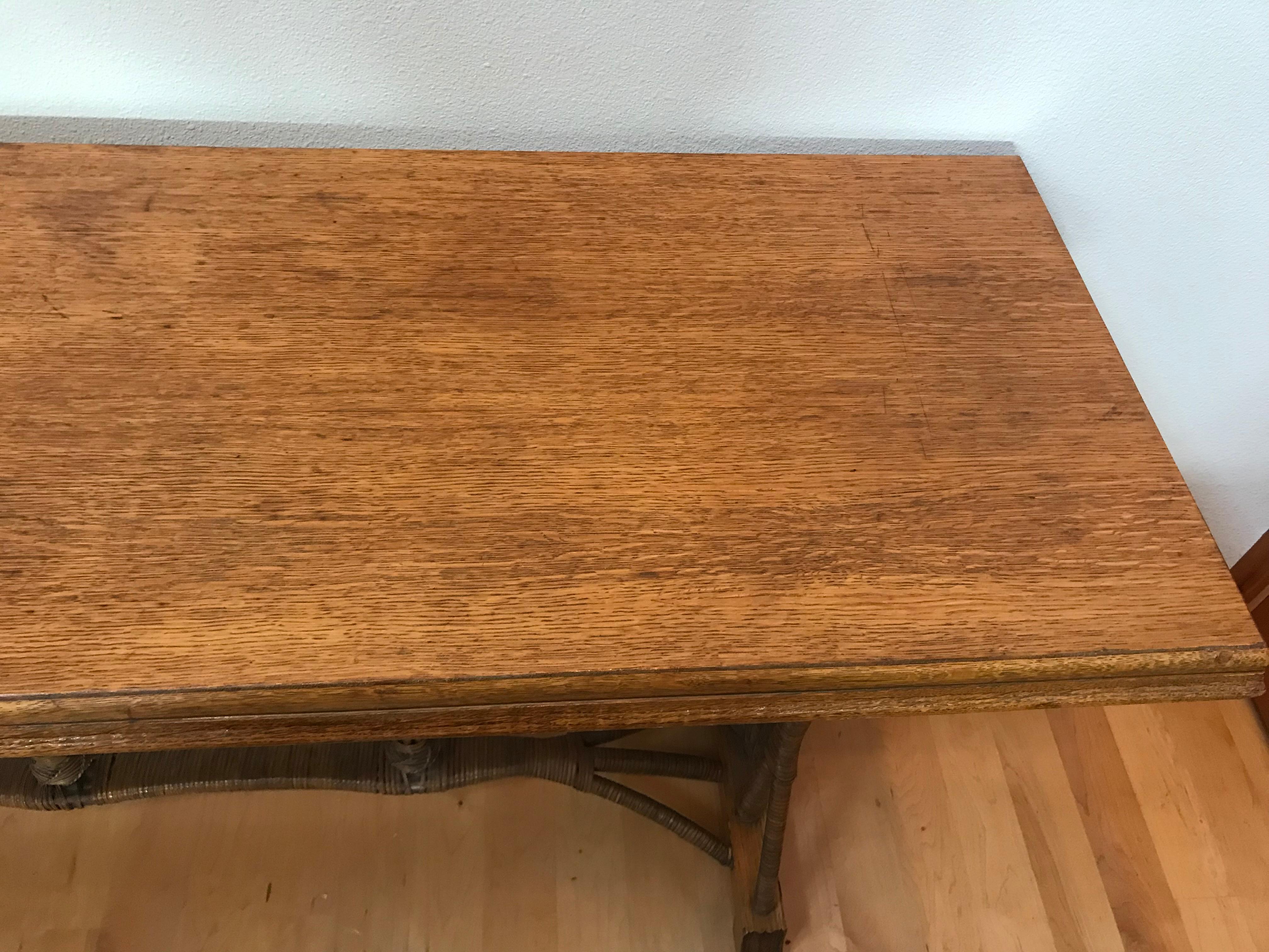 Large 1960s American Rattan Oak Console Table 12