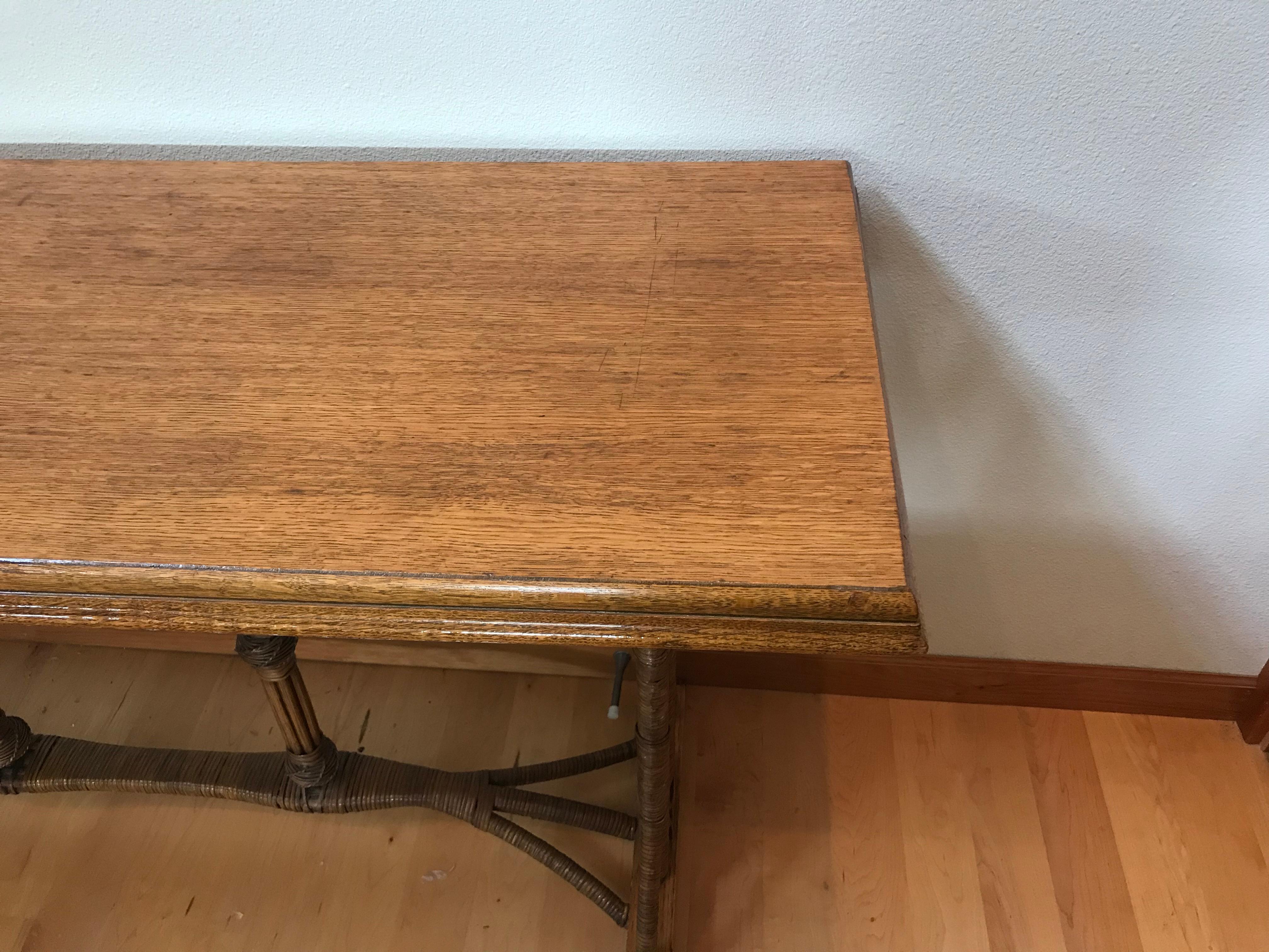 Mid-20th Century Large 1960s American Rattan Oak Console Table