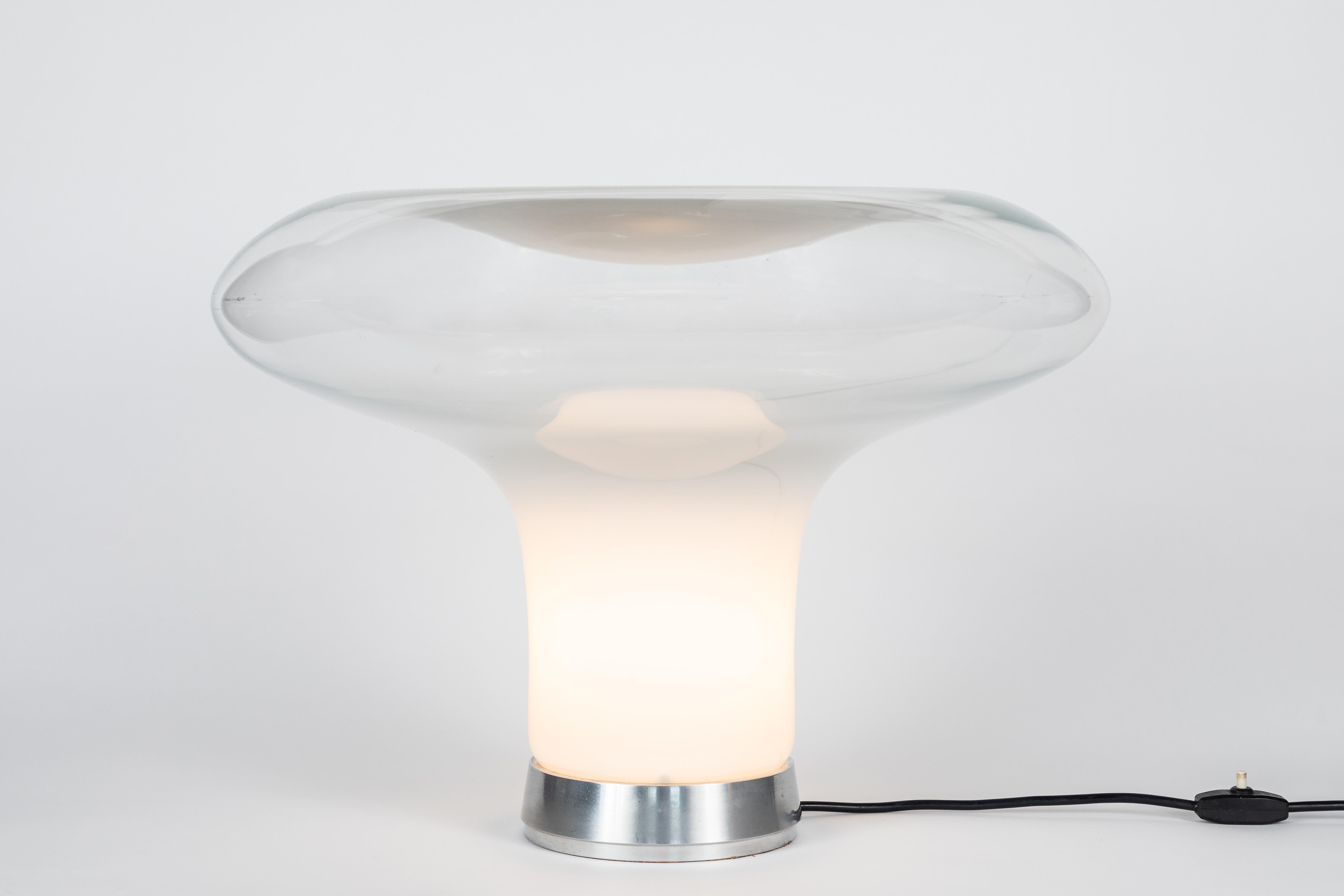 Large 1960s Angelo Mangiarotti 'Lesbo' table lamp for Artemide. A highly sculptural form of impressive scale, executed in metal and hand blown clear and opaline glass.
 
Not UL listed, but recommended UL listing possible from authorized 3rd party