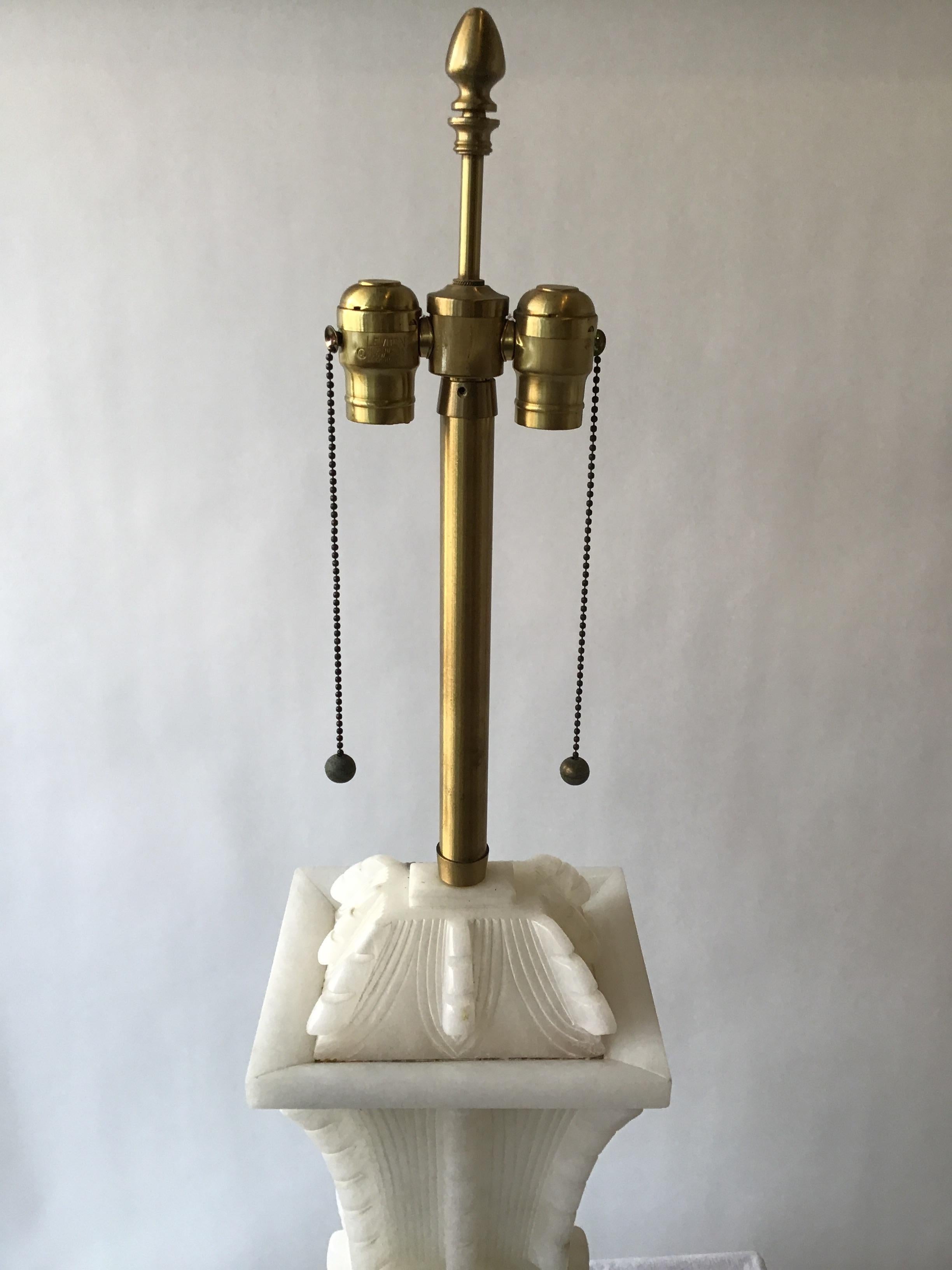 Large 1960s Asian Carved Alabaster and Marble Table Lamp For Sale at 1stDibs