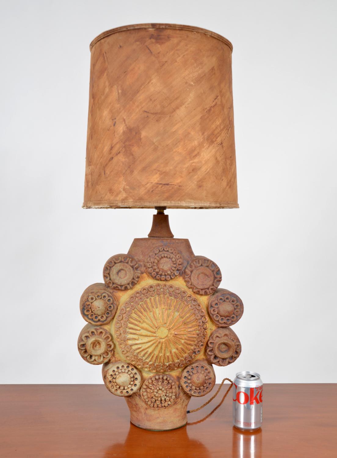 British Large 1960s Bernard Rooke Abstract Brutalist Studio Pottery Stoneware Table Lamp