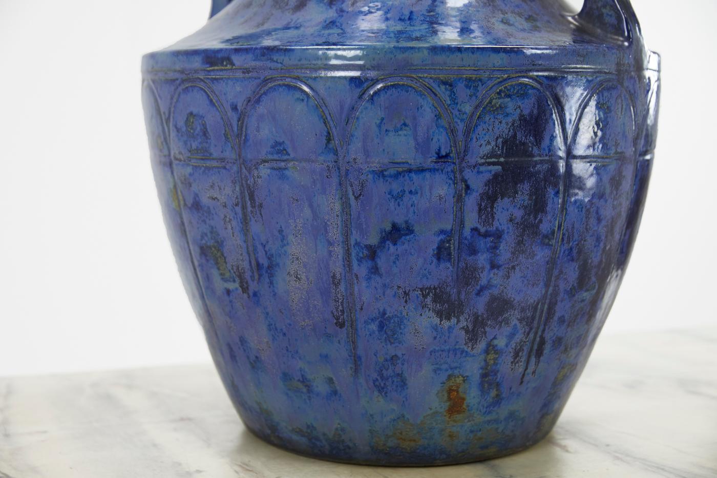 French Large 1960s Blue Glazed Urn For Sale