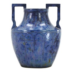 Retro Large 1960s Blue Glazed Urn