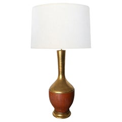 Large 1960's Bottle-form Gilt and Burnt Sienna Ceramic Lamp