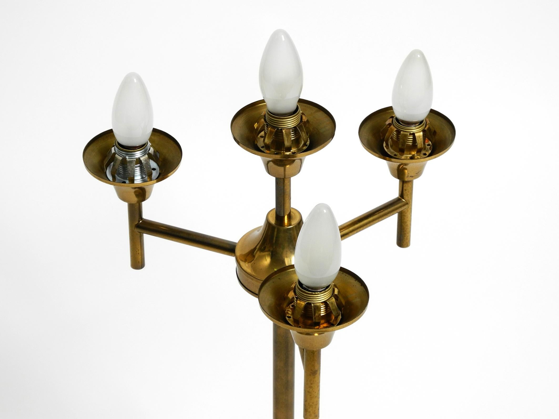 Large 1960s brass table or floor lamp with 4 glass spheres by Kaiser Leuchten For Sale 6