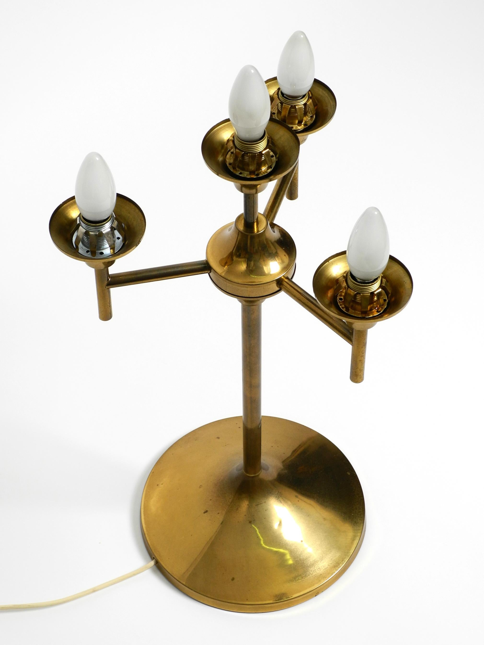 Large 1960s brass table or floor lamp with 4 glass spheres by Kaiser Leuchten For Sale 11