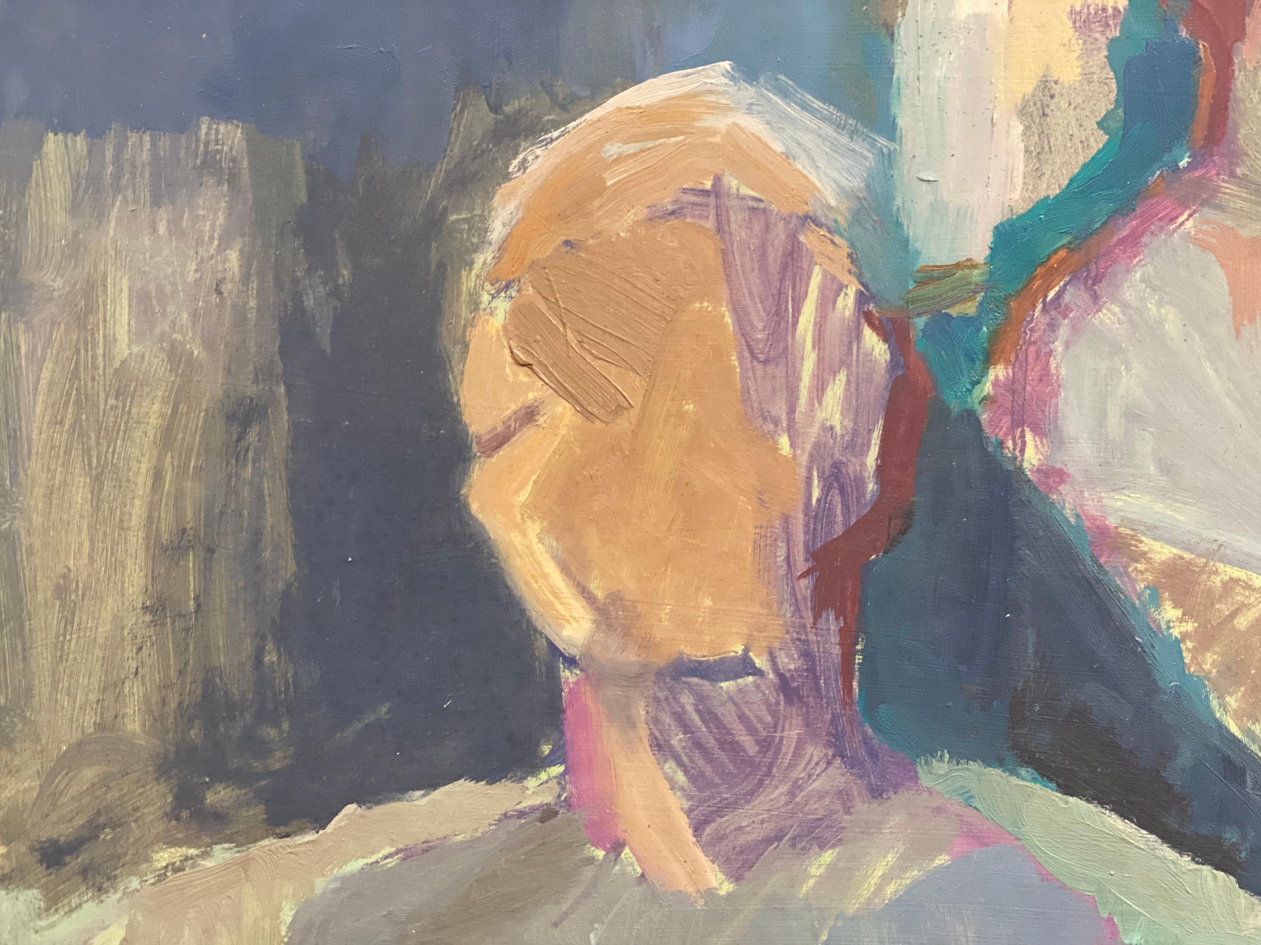 20th Century Large 1960's British Original Oil Painting, Abstract of Two Men For Sale