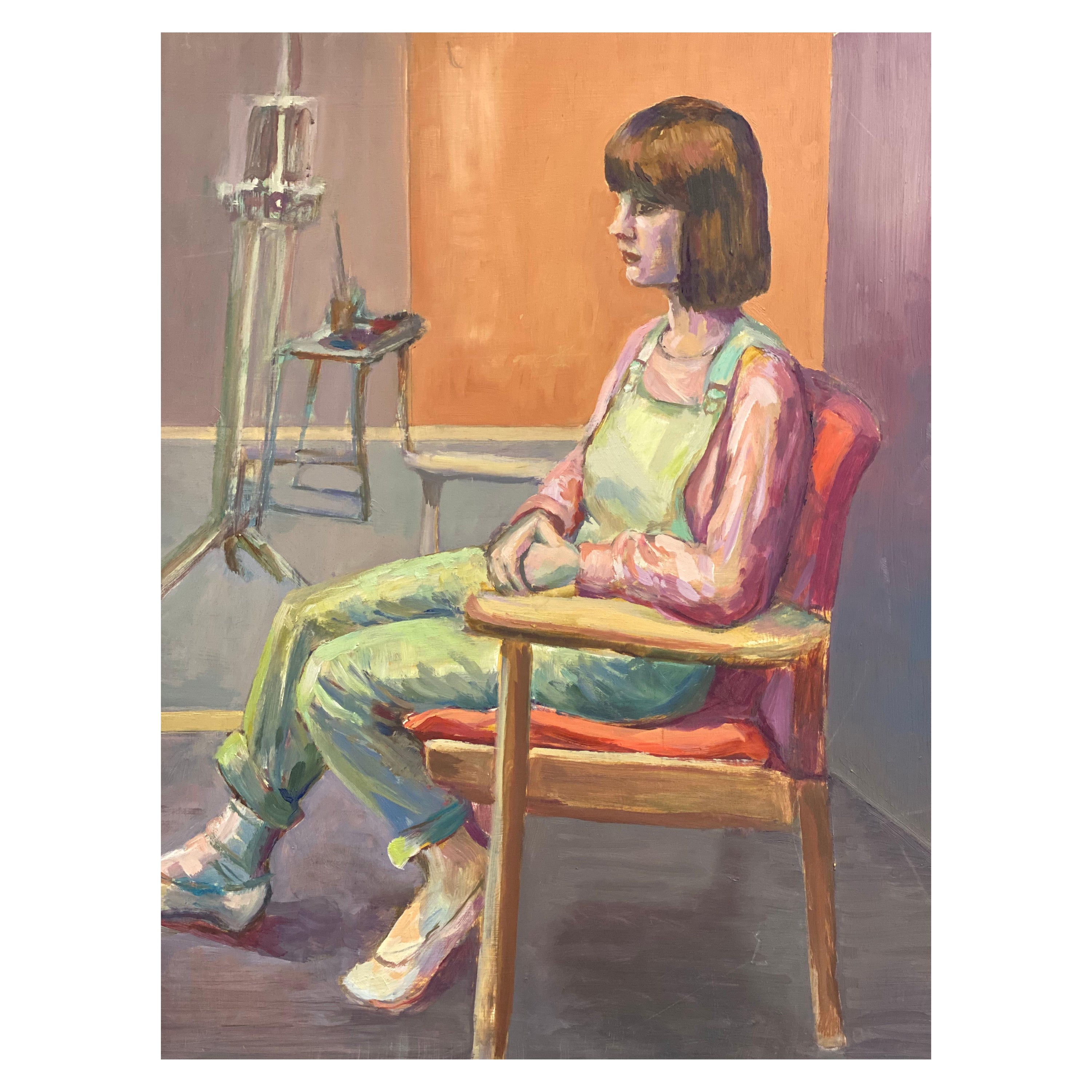 Gran pintura al óleo original británica de los años 60, artista femenina