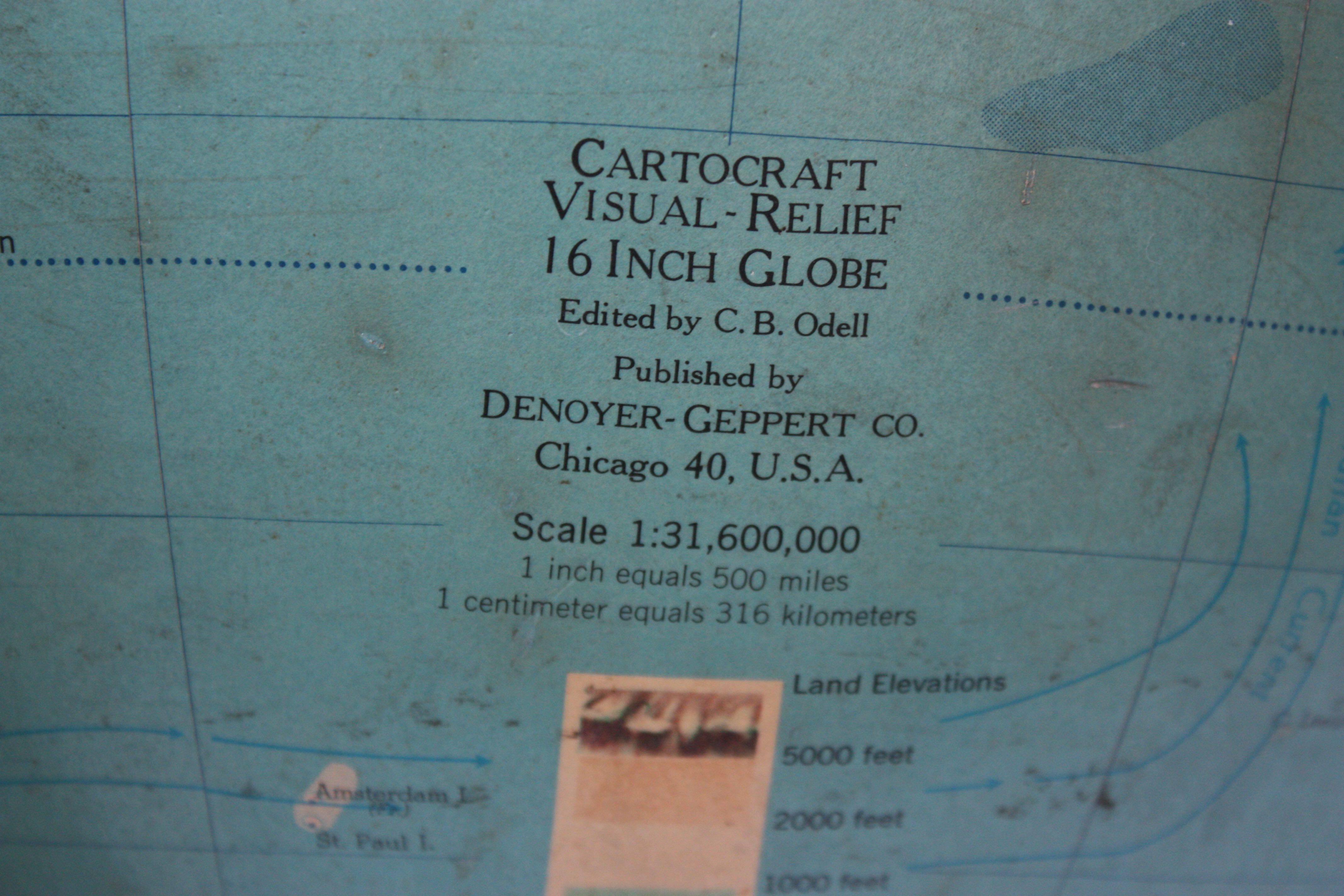 Large 1960s Cartocraft Visual-Relief Globe 10