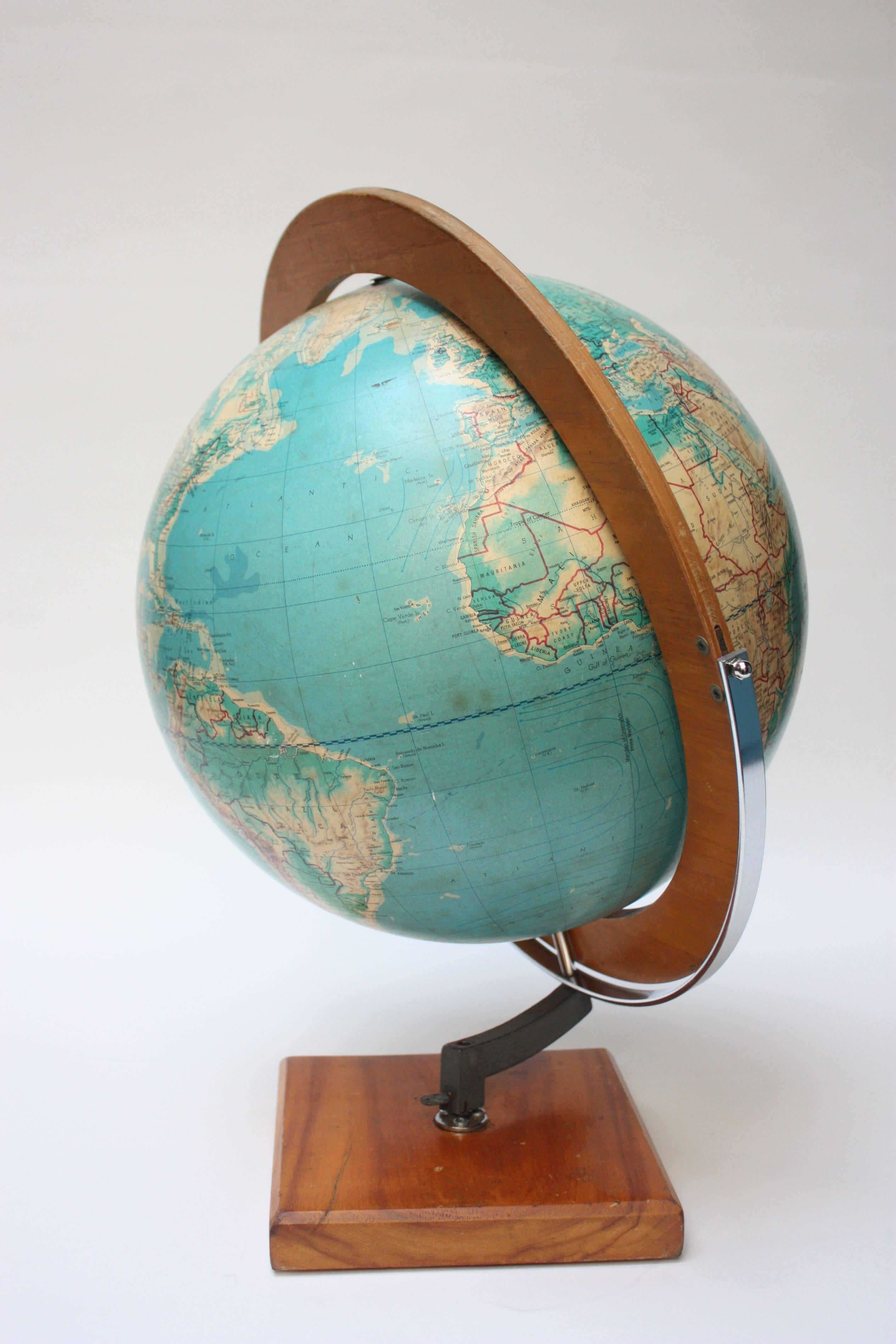 Mid-Century Modern Large 1960s Cartocraft Visual-Relief Globe