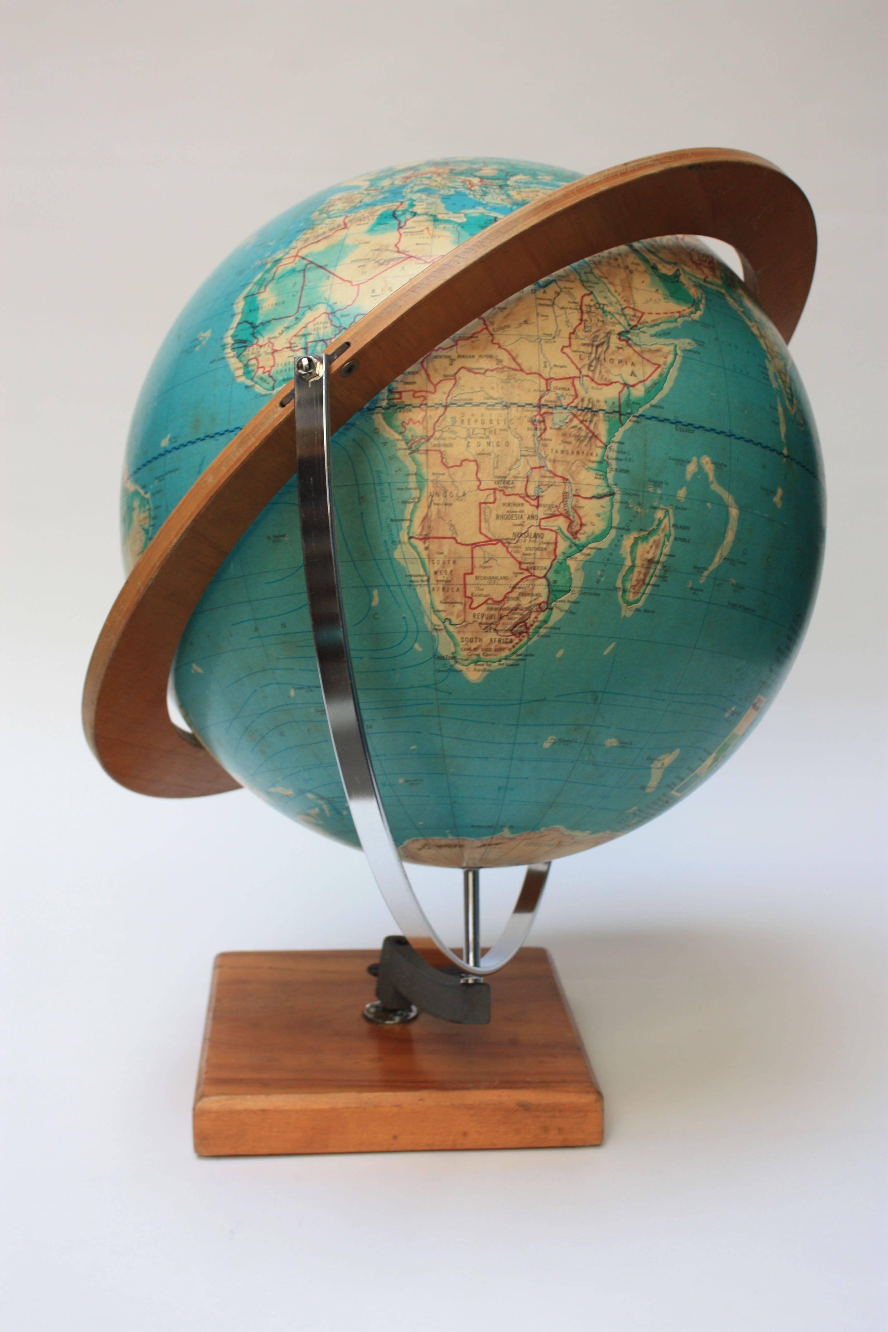 American Large 1960s Cartocraft Visual-Relief Globe