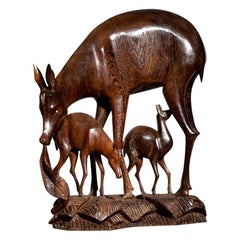 Large 1960s Carved Wenge Wood Deer