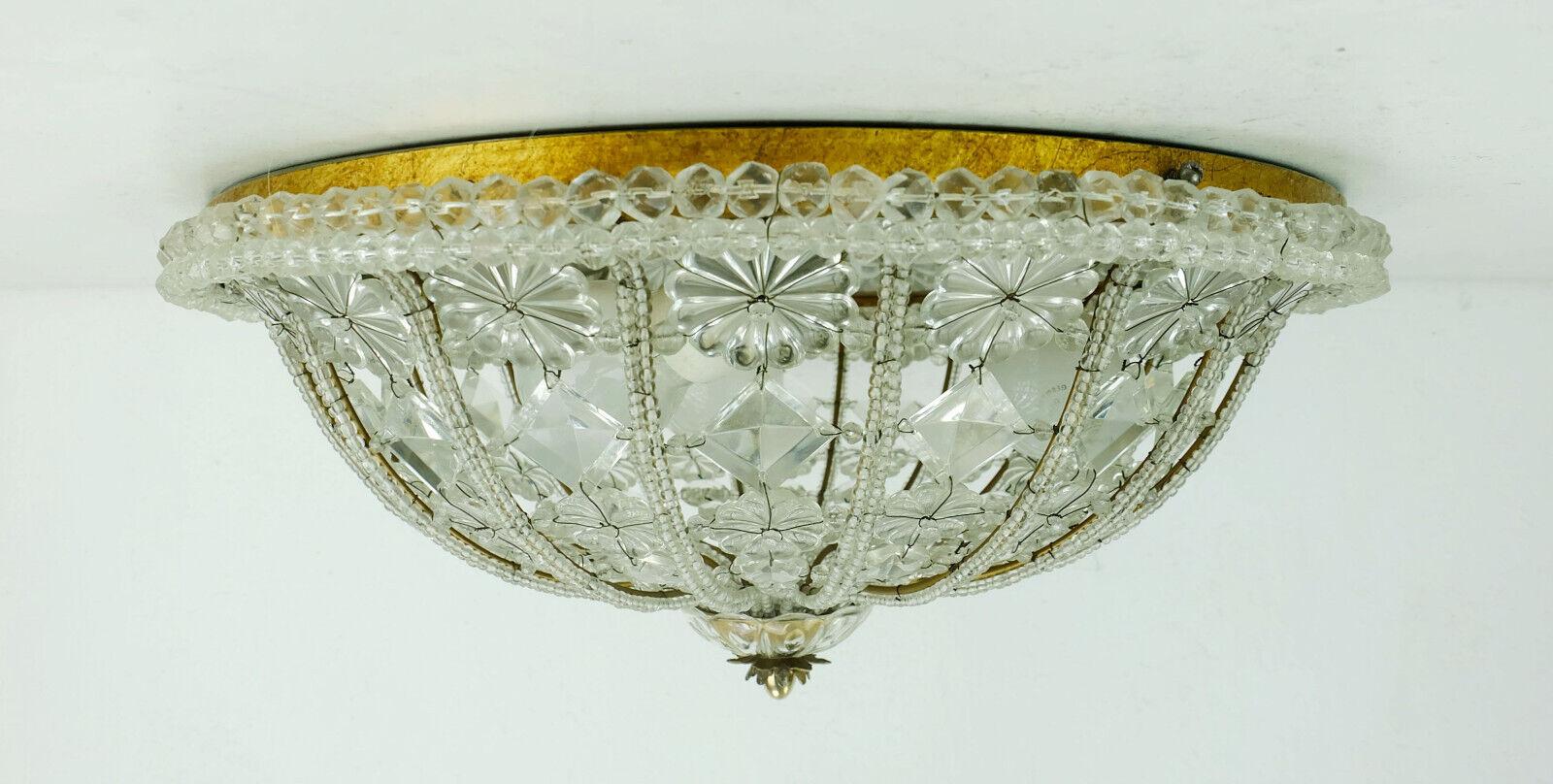 Large 1960s Ceiling Lamp Glass Crystals and Blossoms Hollywood Regency Stile For Sale 3