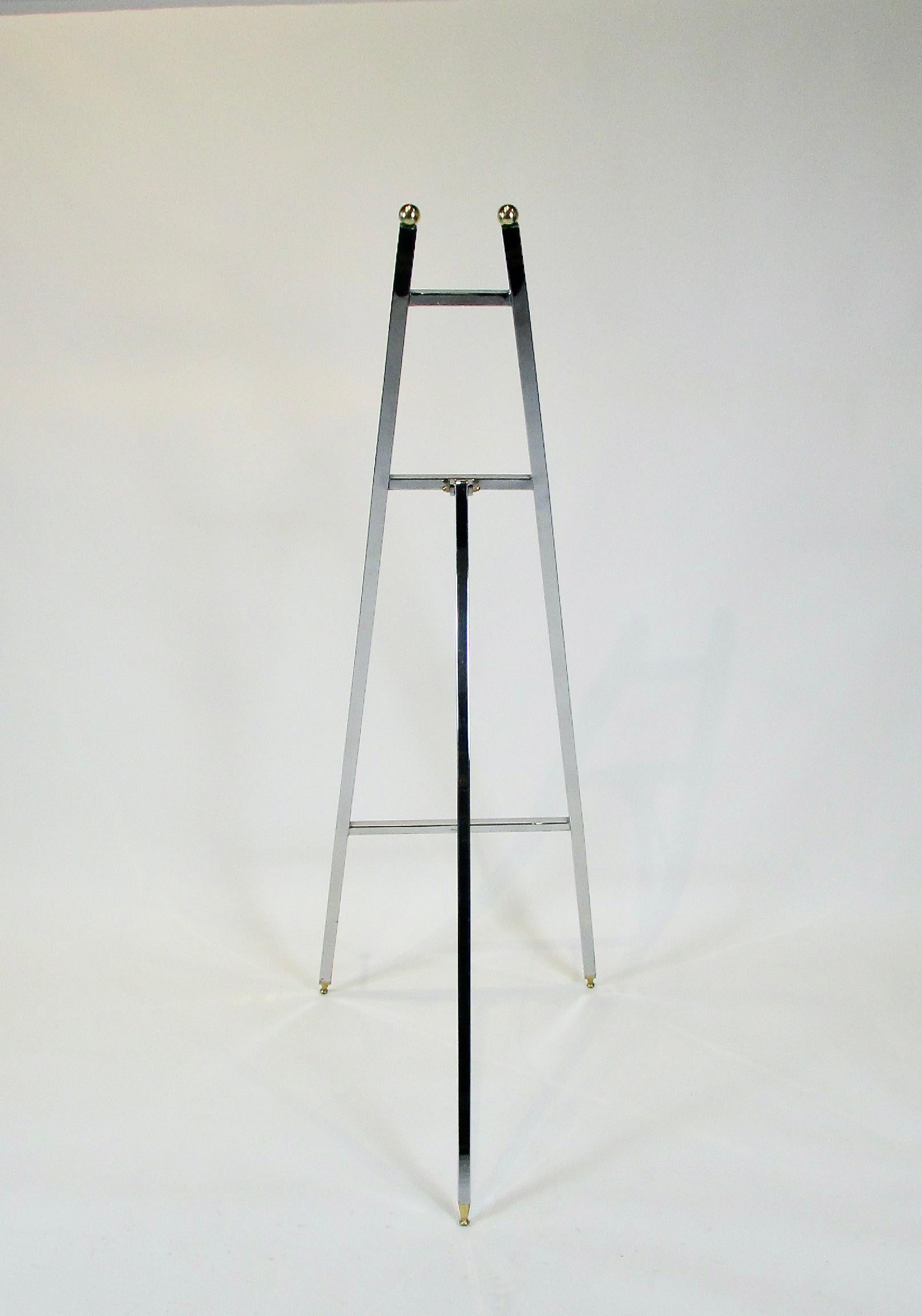 Large 1960s chrome and brass store display easel In Good Condition For Sale In Ferndale, MI