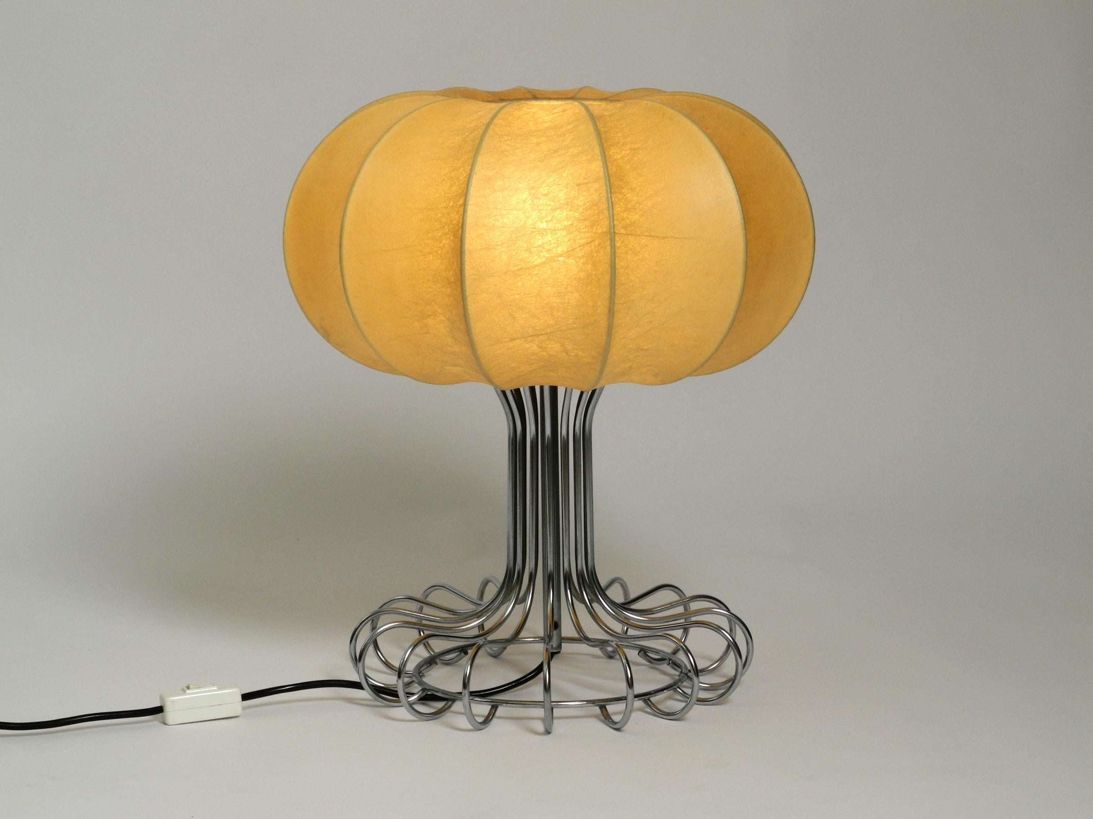 German Large 1960s Cocoon Table Lamp with Metal Chrome Frame in Space Age Design