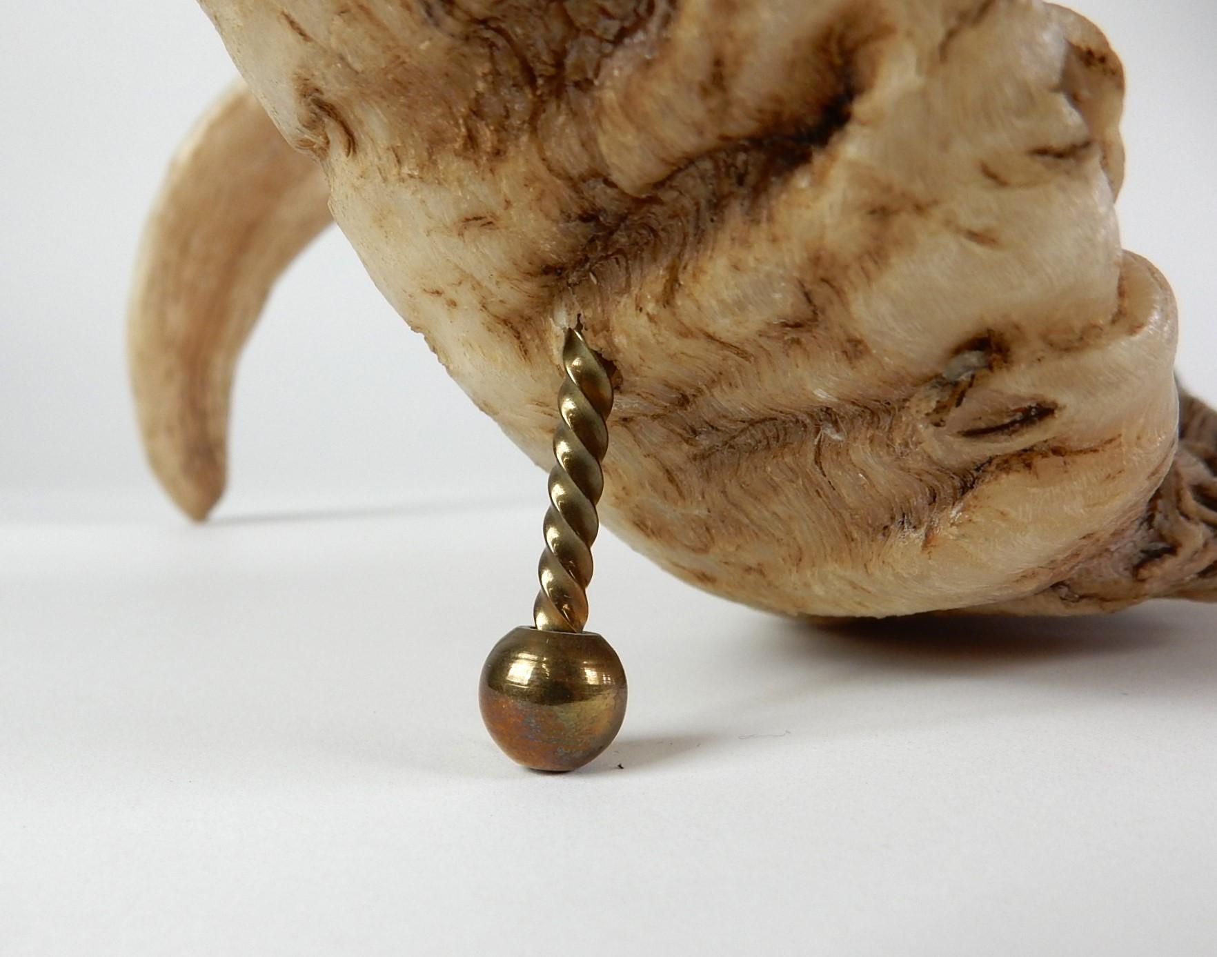 Large 1960's Curly Ram Horn & Brass Candlesticks Centerpiece For Sale 2