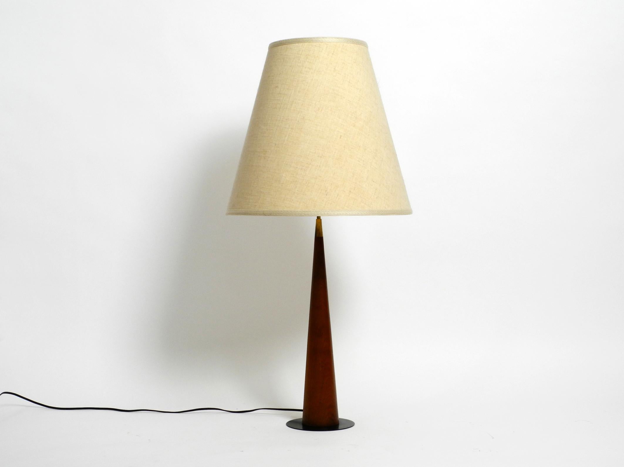 Mid-Century Modern Large 1960s Danish Table Lamp Made of Teak with Original Fabric Shade