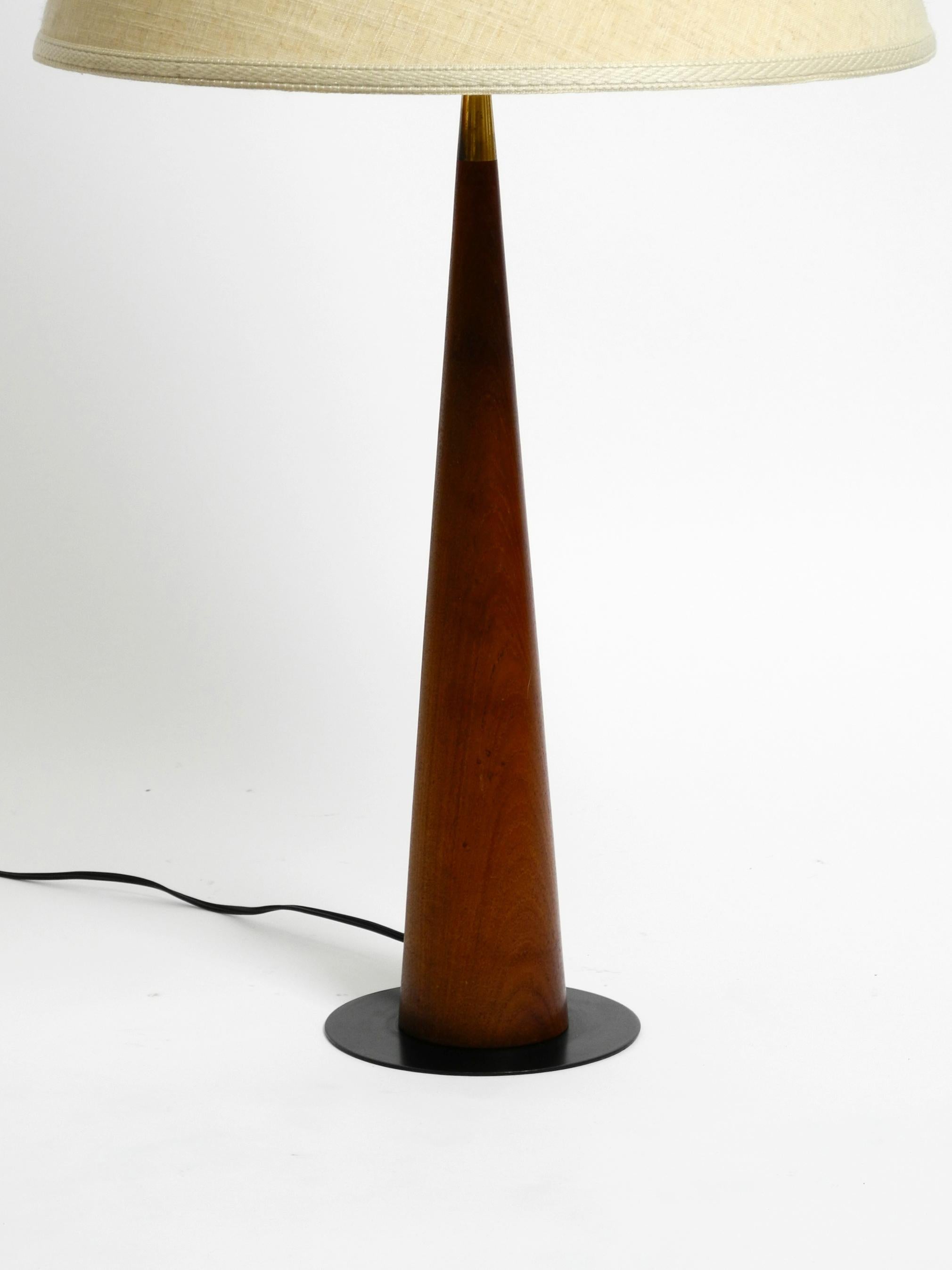 Mid-20th Century Large 1960s Danish Table Lamp Made of Teak with Original Fabric Shade