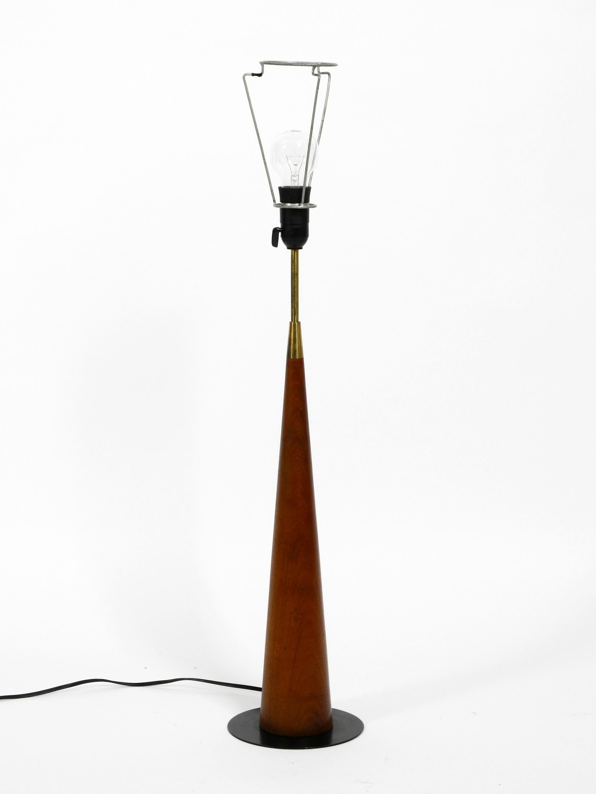 Silk Large 1960s Danish Table Lamp Made of Teak with Original Fabric Shade