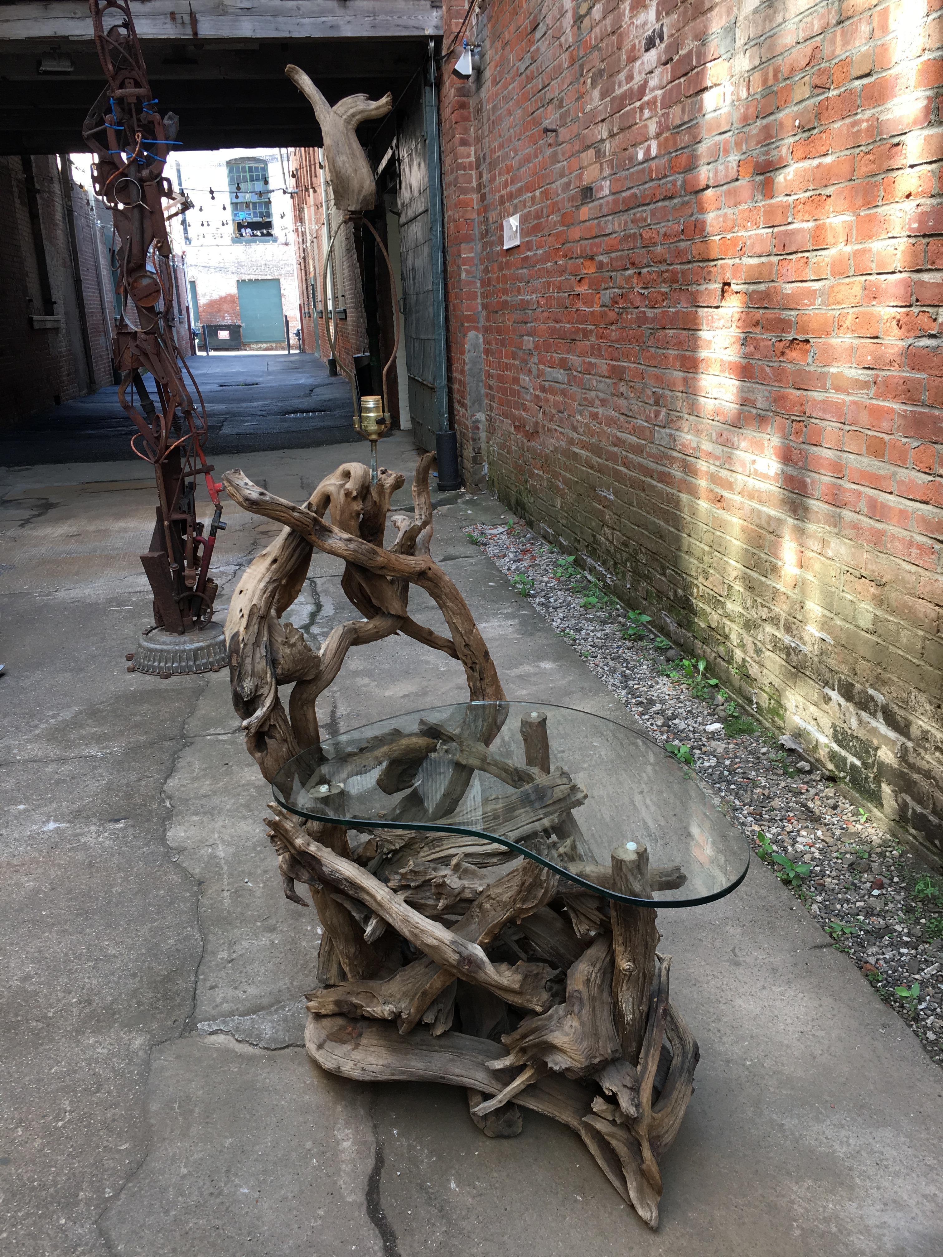Large 1960s Driftwood Table Floor Lamp 2