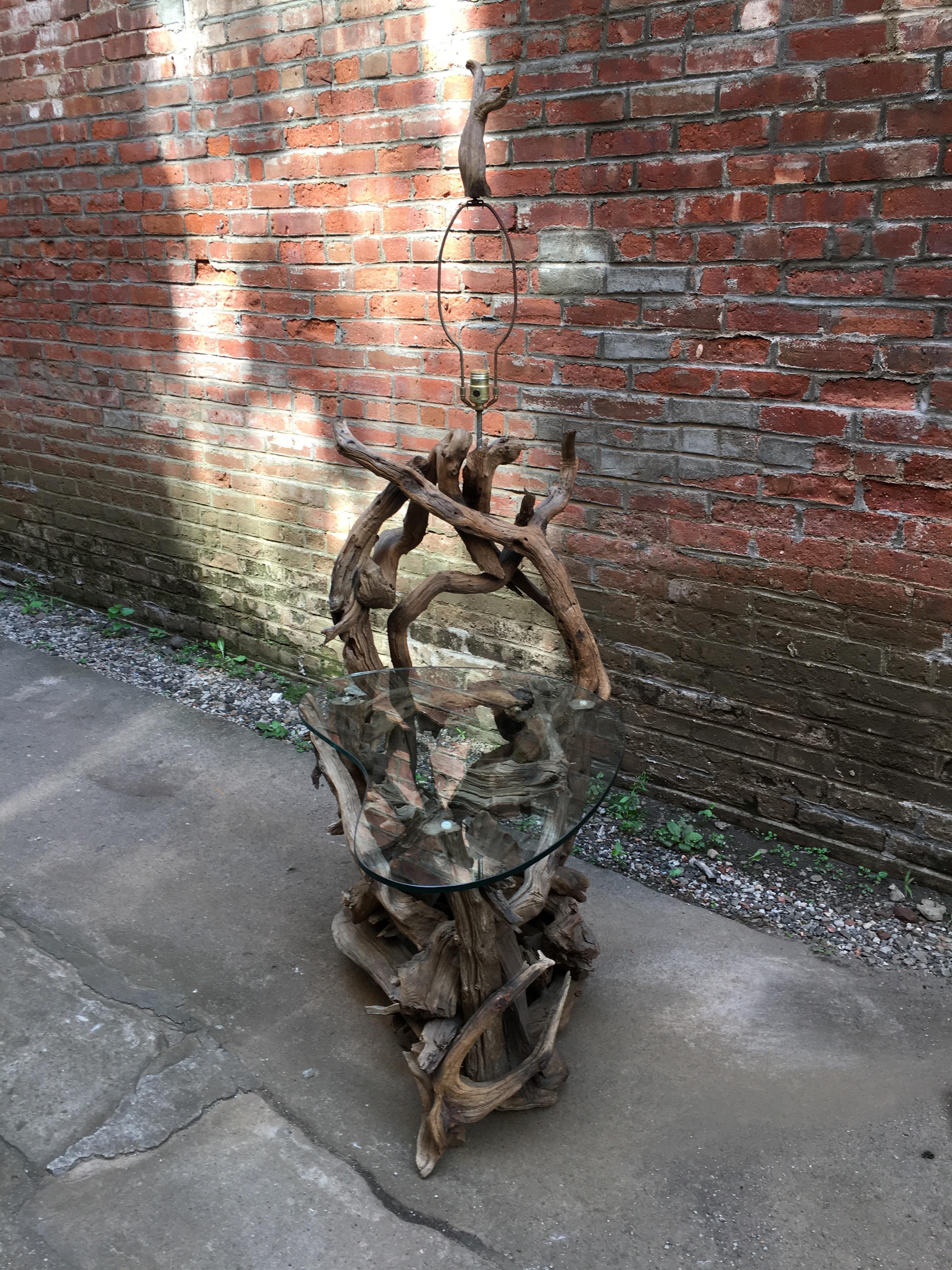 Mid-Century Modern Large 1960s Driftwood Table Floor Lamp