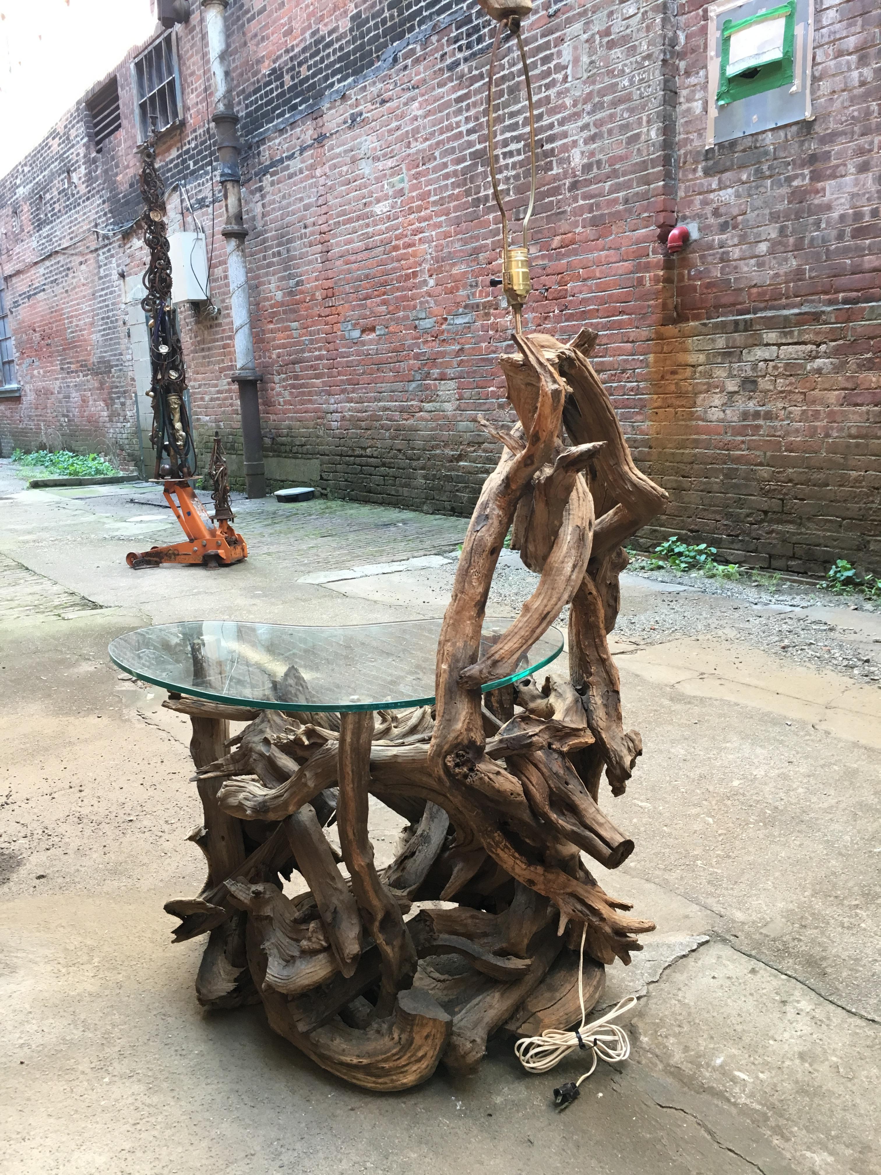 Large 1960s Driftwood Table Floor Lamp 1