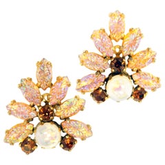 Vintage Large 1960s Elsa Schiaparelli Pink Molded Glass Statement Earrings